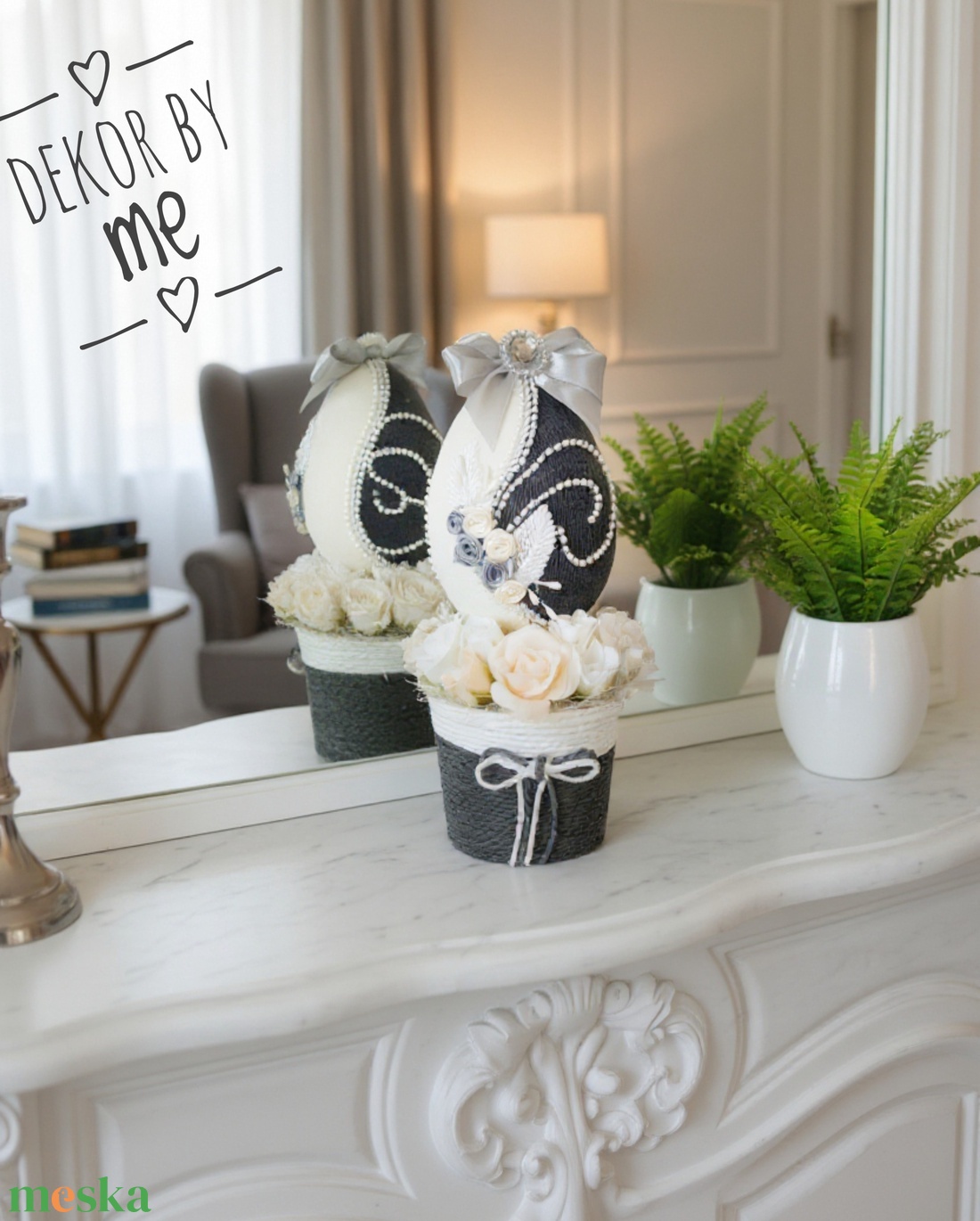 Elegáns, vintage húsvéti asztaldísz bársony tojással � romantikus, kézműves dekoráció - ünnepi díszek, dekorációk - húsvéti díszek és dekorációk - húsvéti asztaldíszek - Meska.hu