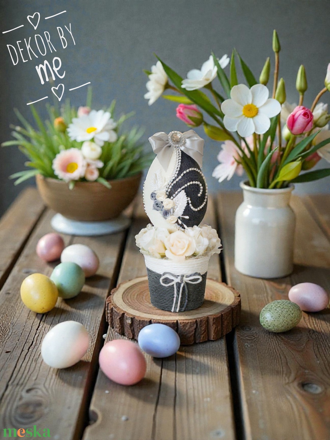 Elegáns, vintage húsvéti asztaldísz bársony tojással � romantikus, kézműves dekoráció - ünnepi díszek, dekorációk - húsvéti díszek és dekorációk - húsvéti asztaldíszek - Meska.hu