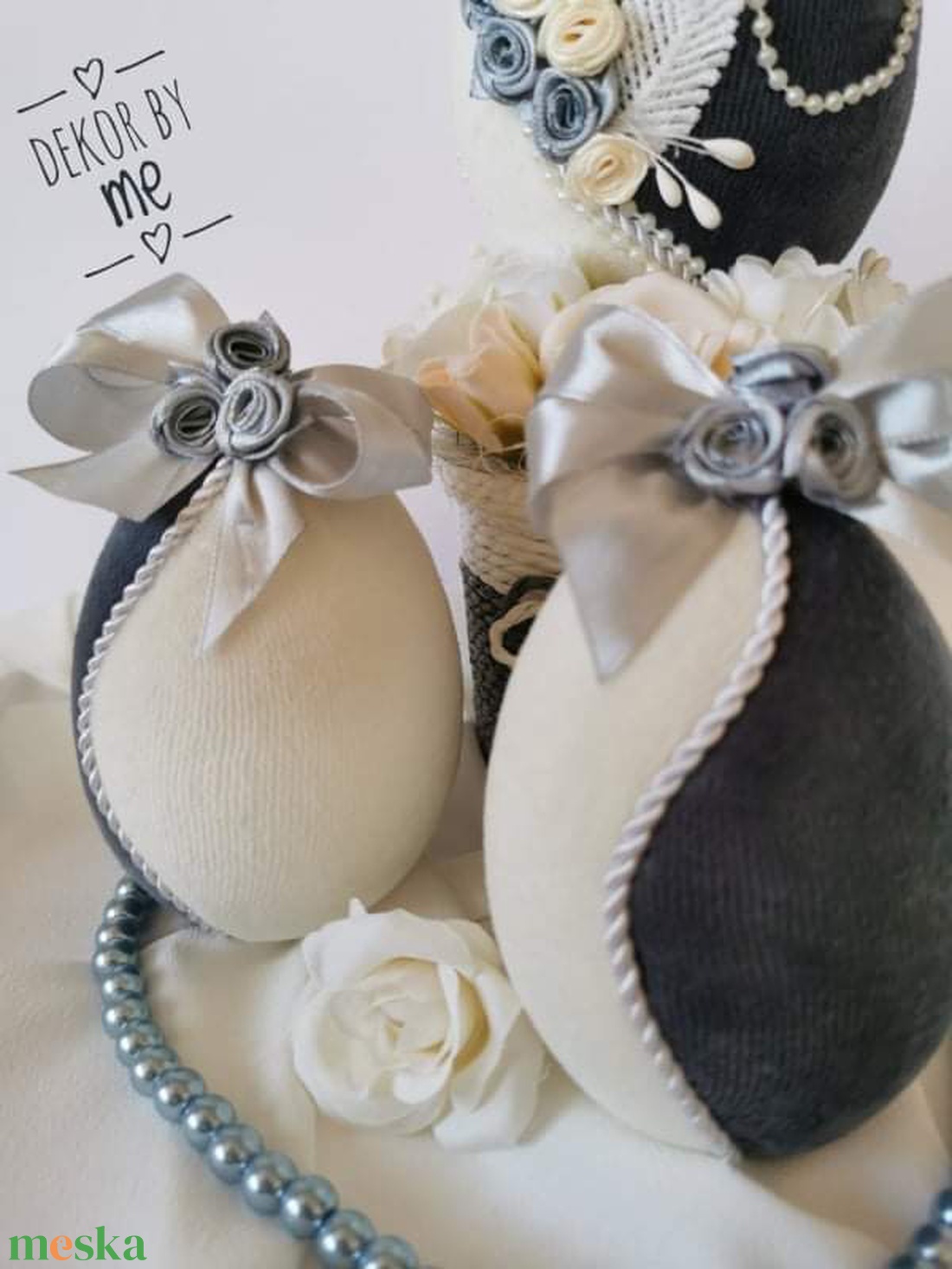 Elegáns, vintage húsvéti asztaldísz bársony tojással � romantikus, kézműves dekoráció - ünnepi díszek, dekorációk - húsvéti díszek és dekorációk - húsvéti asztaldíszek - Meska.hu