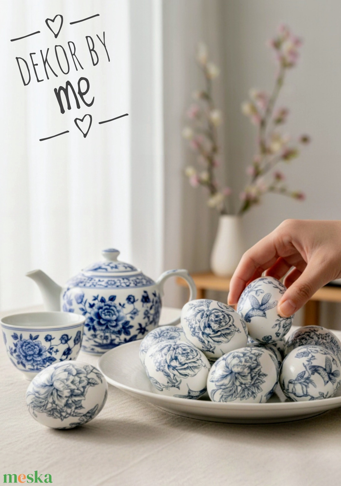 Porcelán hatású húsvéti tojás dekoráció dísz - ünnepi díszek, dekorációk - húsvéti díszek és dekorációk - húsvéti tojás, hímestojás - Meska.hu