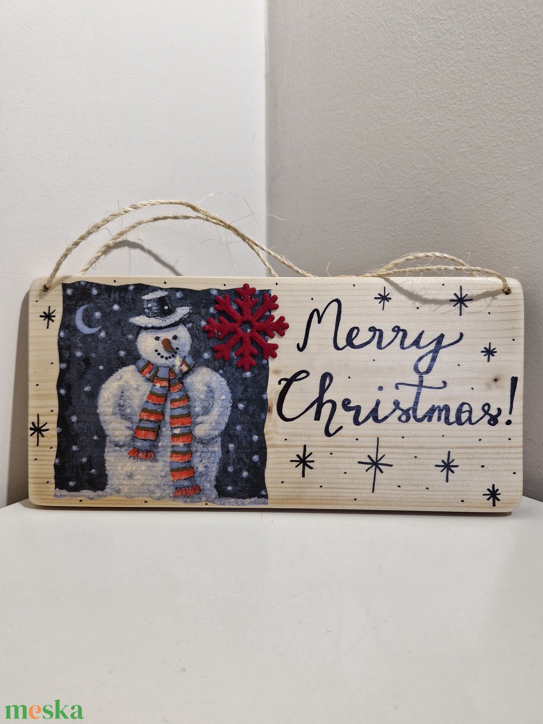 Karácsonyi hóemberes natúr ajtódísz - otthon & életmód - dekoráció - ajtó- és ablak dekoráció - ajtódísz & kopogtató - Meska.hu