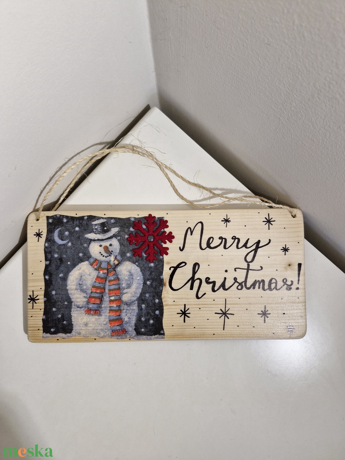 Karácsonyi hóemberes natúr ajtódísz - otthon & életmód - dekoráció - ajtó- és ablak dekoráció - ajtódísz & kopogtató - Meska.hu