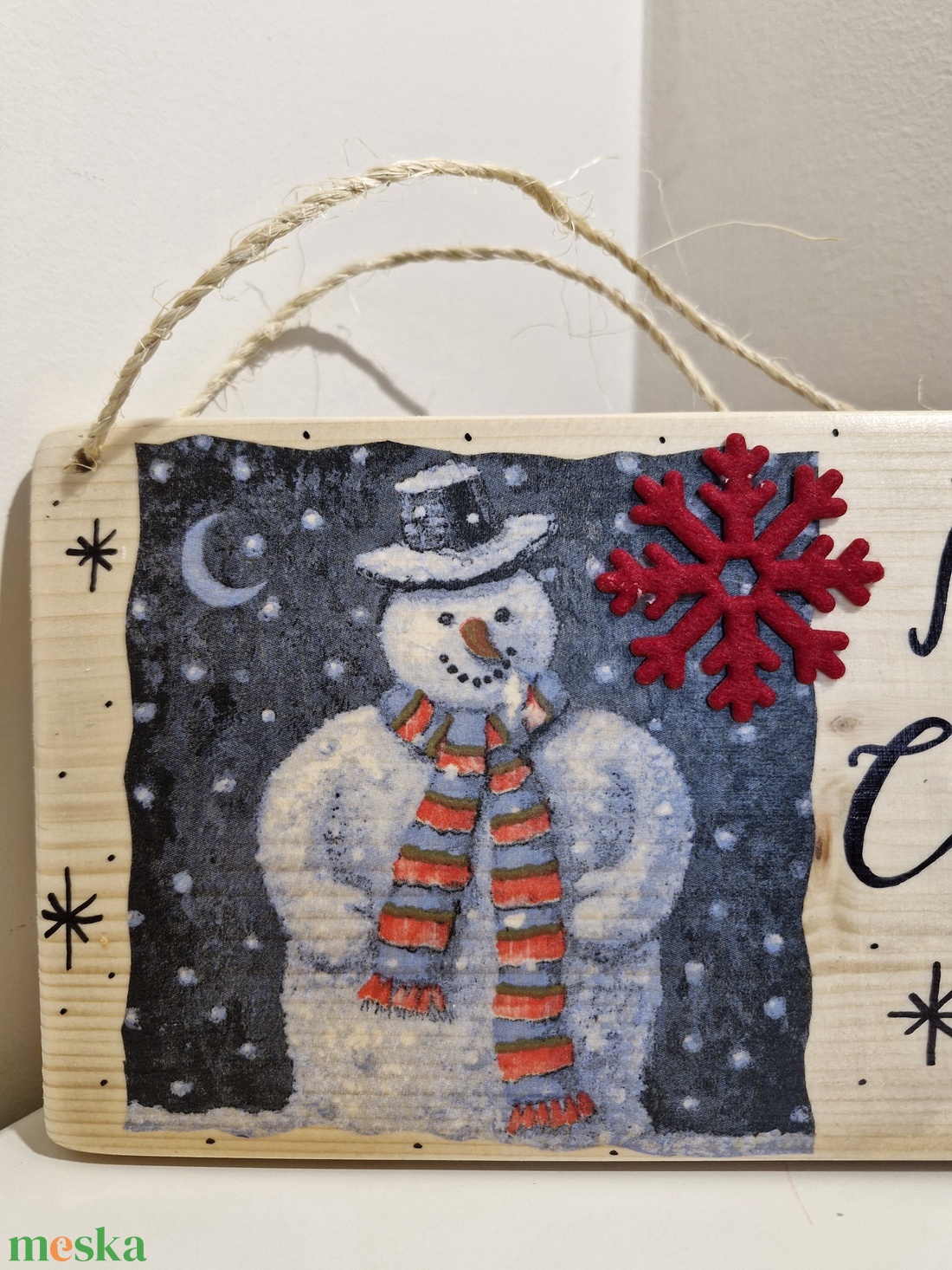 Karácsonyi hóemberes natúr ajtódísz - otthon & életmód - dekoráció - ajtó- és ablak dekoráció - ajtódísz & kopogtató - Meska.hu