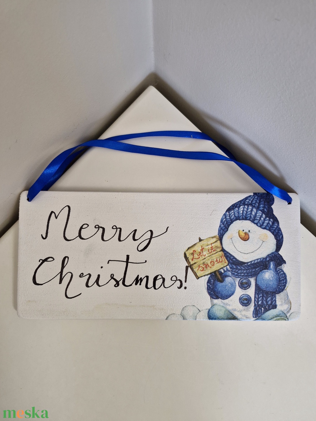 Karácsonyi hóemberes fehér ajtódísz Merry Christmas! felirattal - otthon & életmód - dekoráció - ajtó- és ablak dekoráció - ajtódísz & kopogtató - Meska.hu