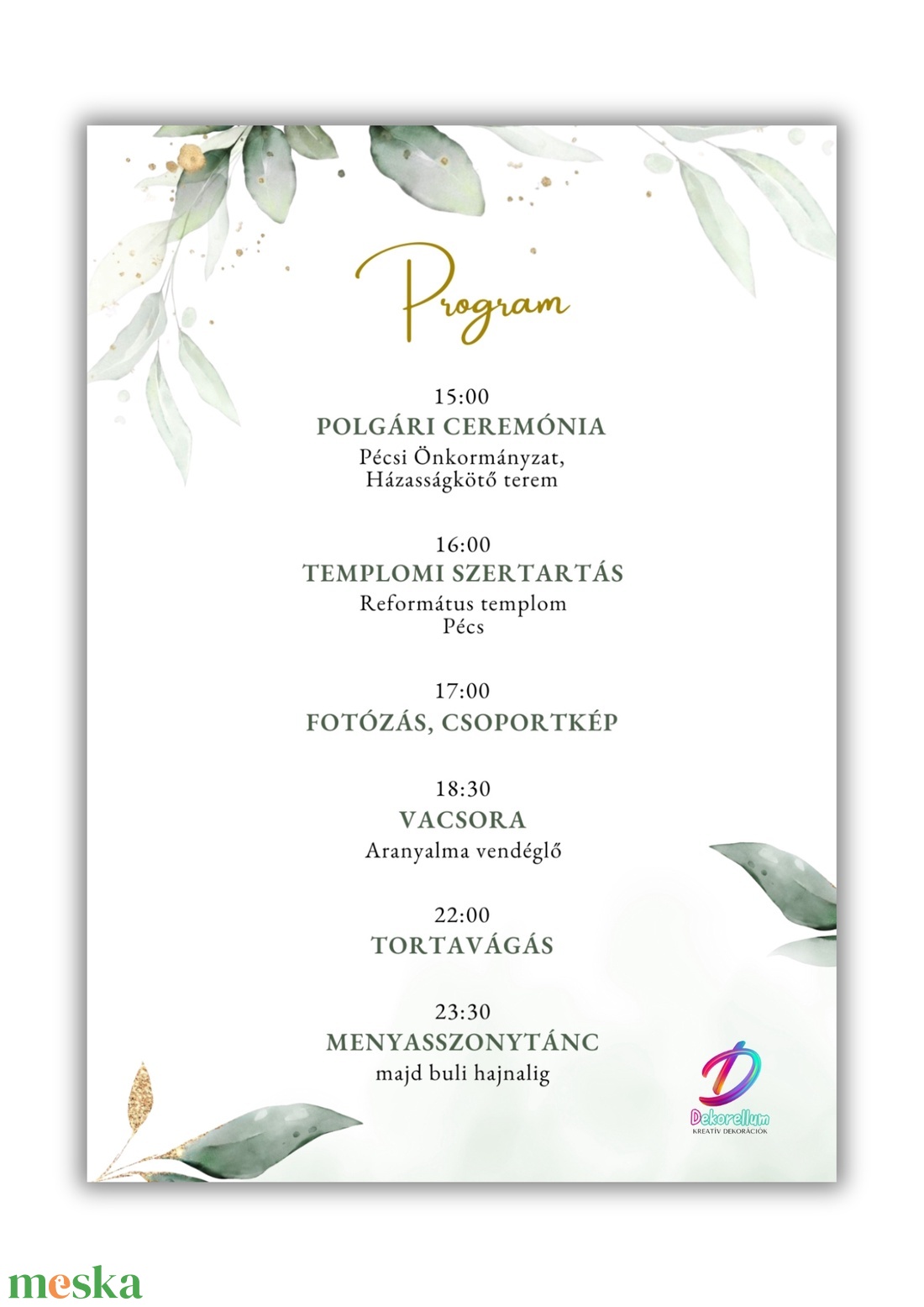 Greenary esküvői meghívó arany részletekkel - esküvő - meghívó & kártya - meghívó - Meska.hu