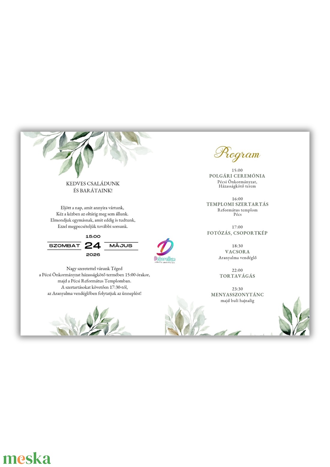 Greenary esküvői meghívó - esküvő - meghívó & kártya - meghívó - Meska.hu