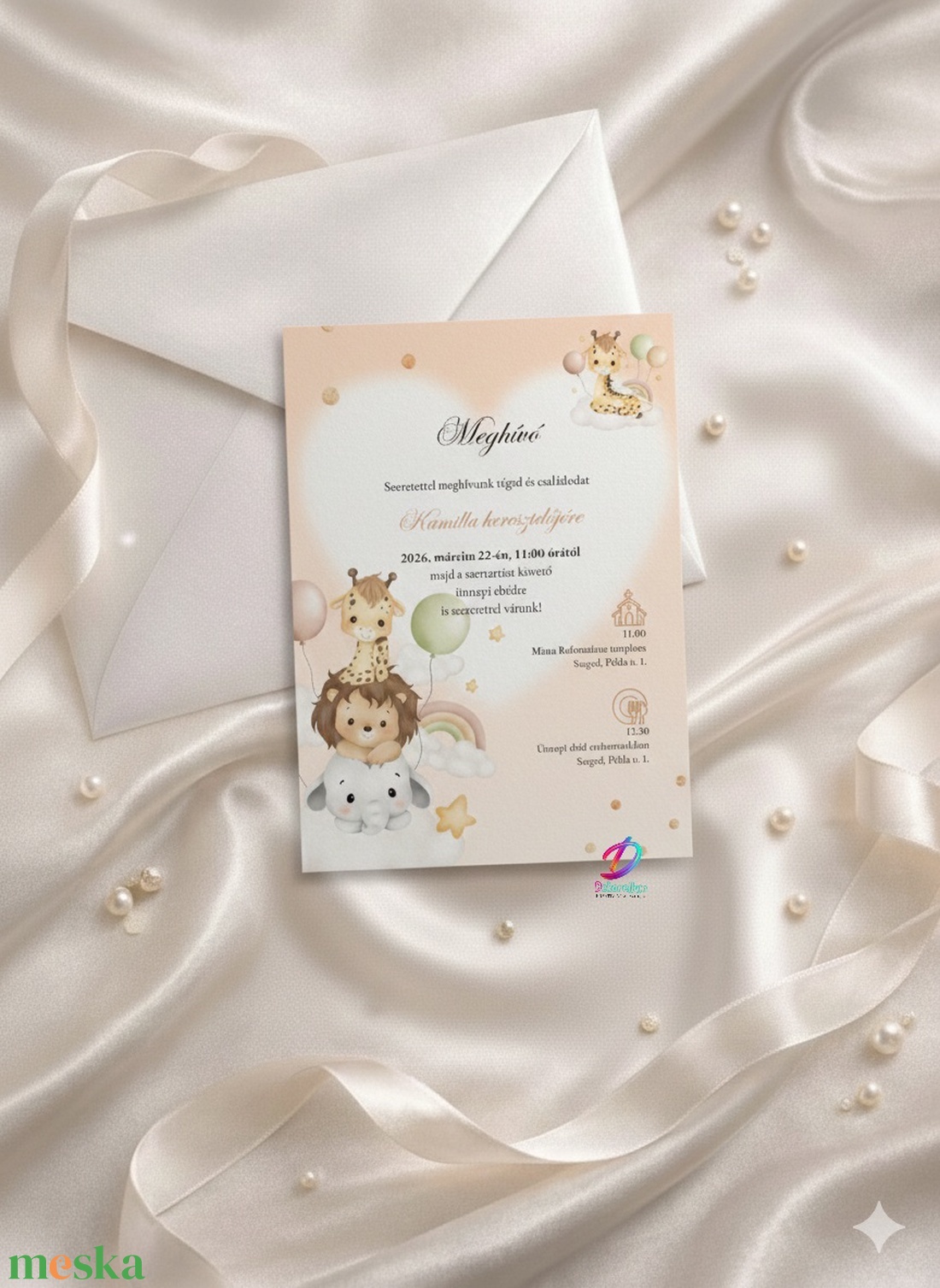 Keresztelési meghívó lányoknak� elegáns, személyre szabott, prémium kivitel - baba - mama - keresztelő kellékek - keresztelő meghívó - Meska.hu