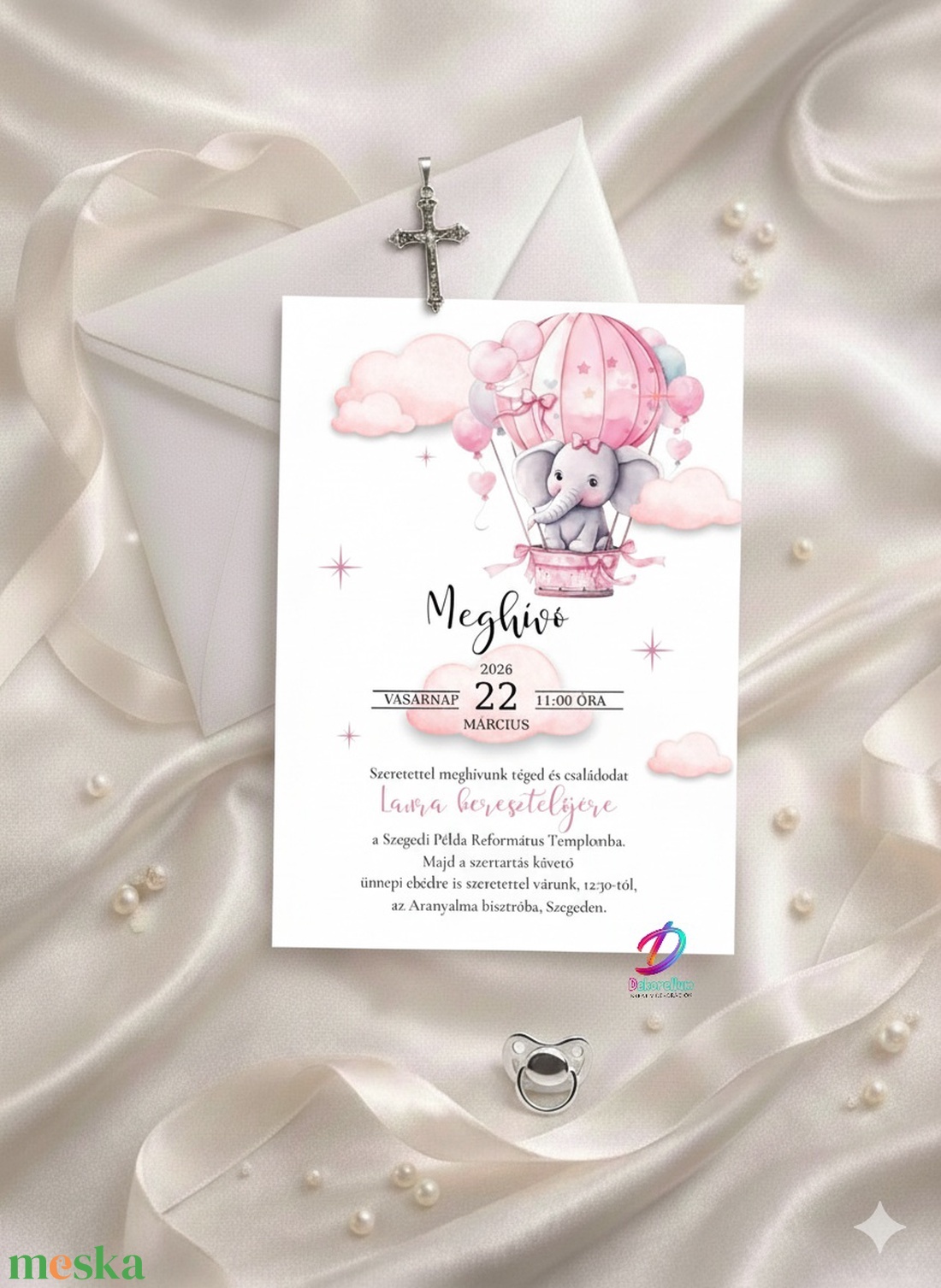 Keresztelési meghívó lányoknak� elegáns, személyre szabott, prémium kivitel - baba - mama - keresztelő kellékek - keresztelő meghívó - Meska.hu