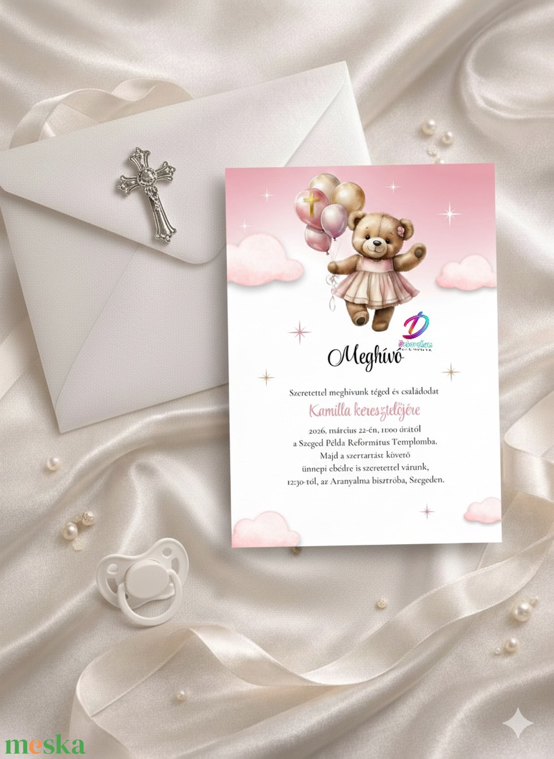 Keresztelési meghívó lányoknak� elegáns, személyre szabott, prémium kivitel - baba - mama - keresztelő kellékek - keresztelő meghívó - Meska.hu