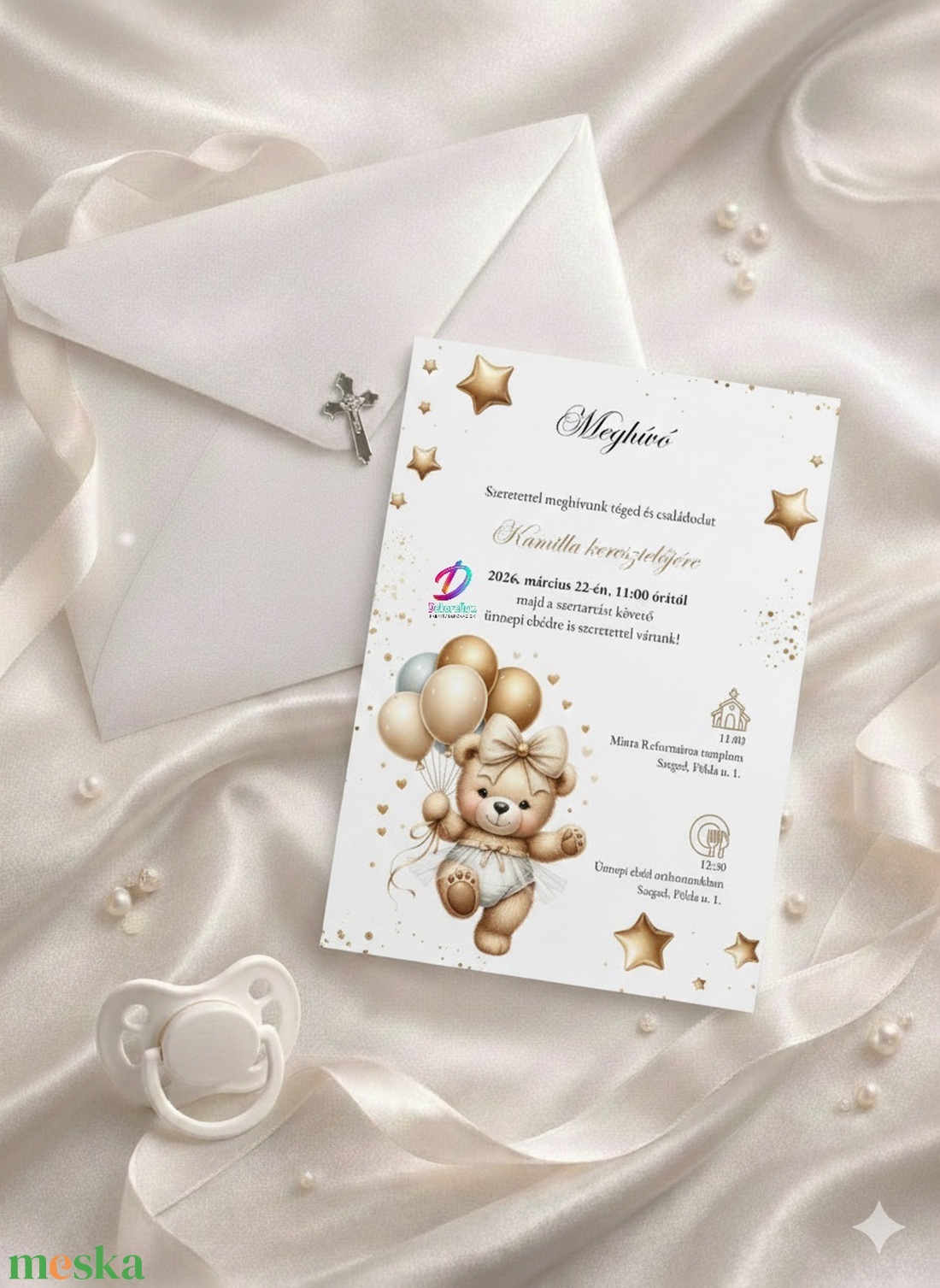 Keresztelési meghívó lányoknak� elegáns, személyre szabott, prémium kivitel - baba - mama - keresztelő kellékek - keresztelő meghívó - Meska.hu
