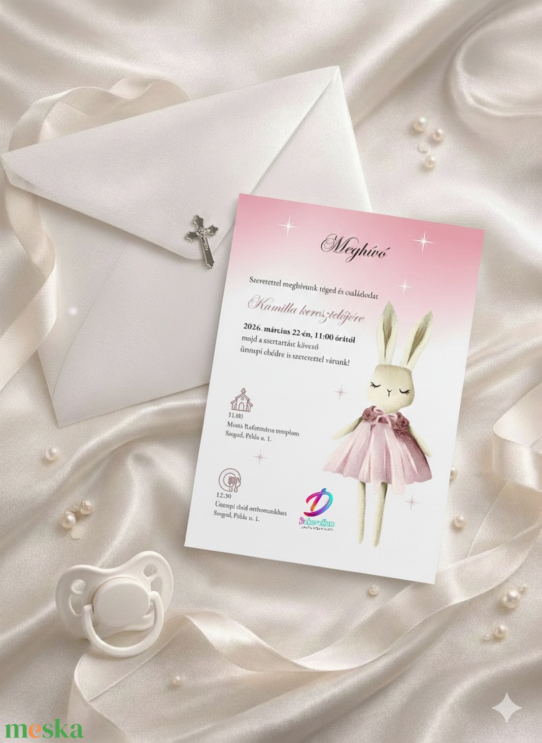 Keresztelési meghívó lányoknak� elegáns, személyre szabott, prémium kivitel - baba - mama - keresztelő kellékek - keresztelő meghívó - Meska.hu
