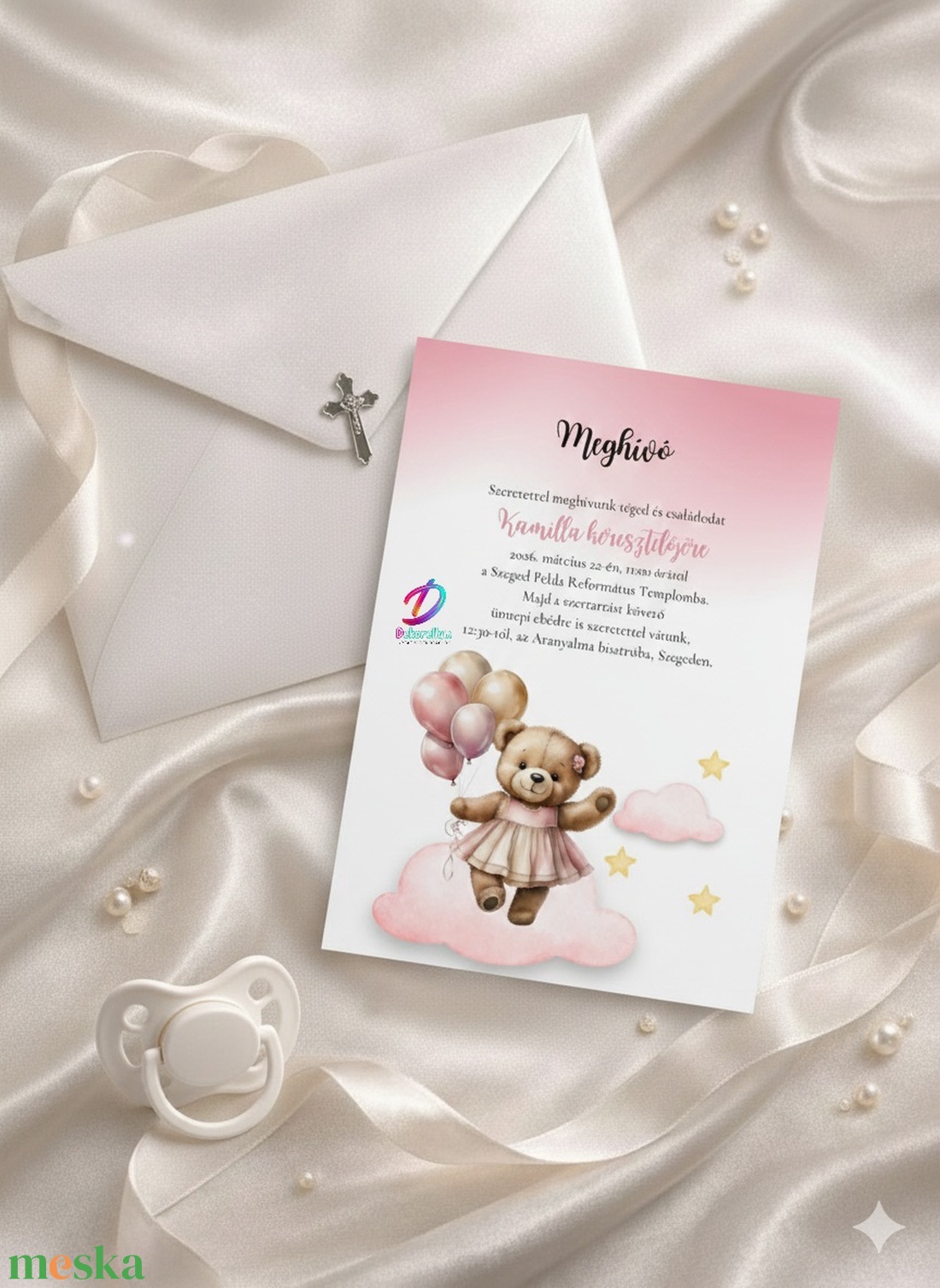 Keresztelési meghívó lányoknak� elegáns, személyre szabott, prémium kivitel - baba - mama - keresztelő kellékek - keresztelő meghívó - Meska.hu