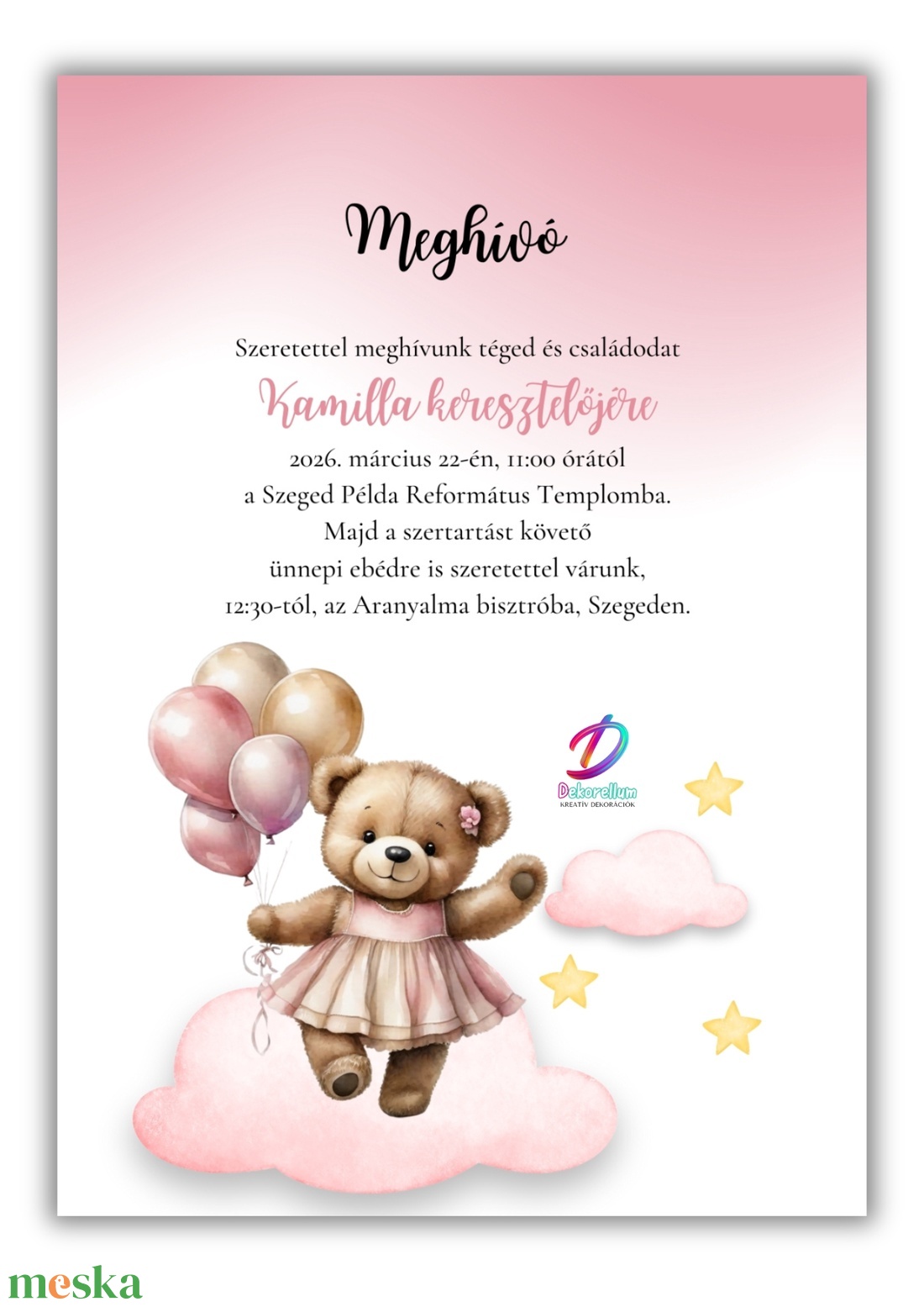 Keresztelési meghívó lányoknak� elegáns, személyre szabott, prémium kivitel - baba - mama - keresztelő kellékek - keresztelő meghívó - Meska.hu