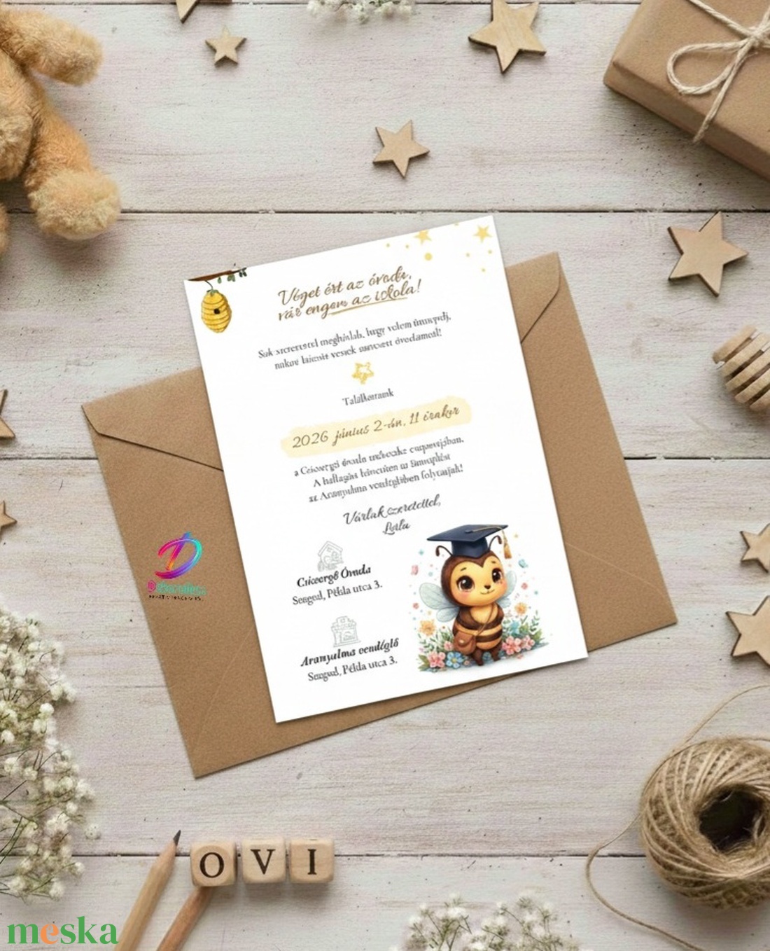 Ovis ballagási meghívó-méhecskés - otthon & életmód - papír, írószer - ajándékozás kellékei - meghívó - Meska.hu