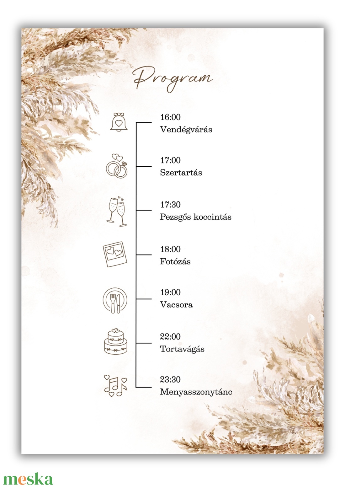 Pampás esküvői meghívó programleírással - esküvő - meghívó & kártya - meghívó - Meska.hu