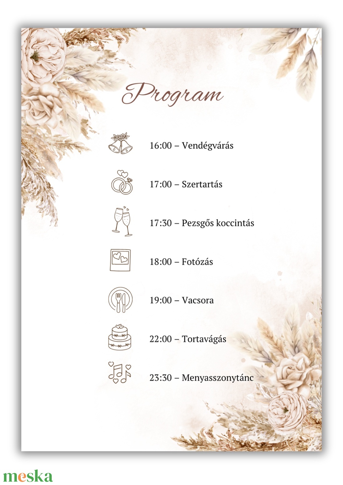 Pampás esküvői meghívó programleírással - esküvő - meghívó & kártya - meghívó - Meska.hu