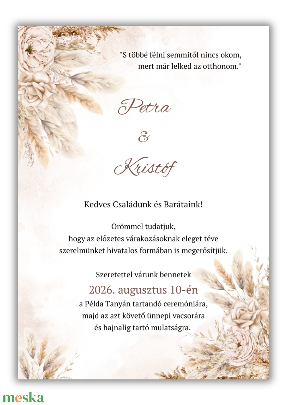 Pampás esküvői meghívó programleírással - esküvő - meghívó & kártya - meghívó - Meska.hu