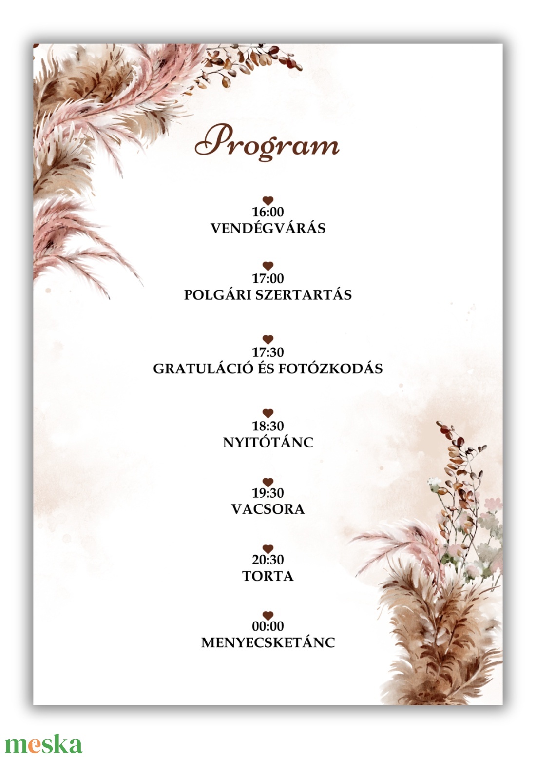 Pampás esküvői meghívó programleírással - esküvő - meghívó & kártya - meghívó - Meska.hu