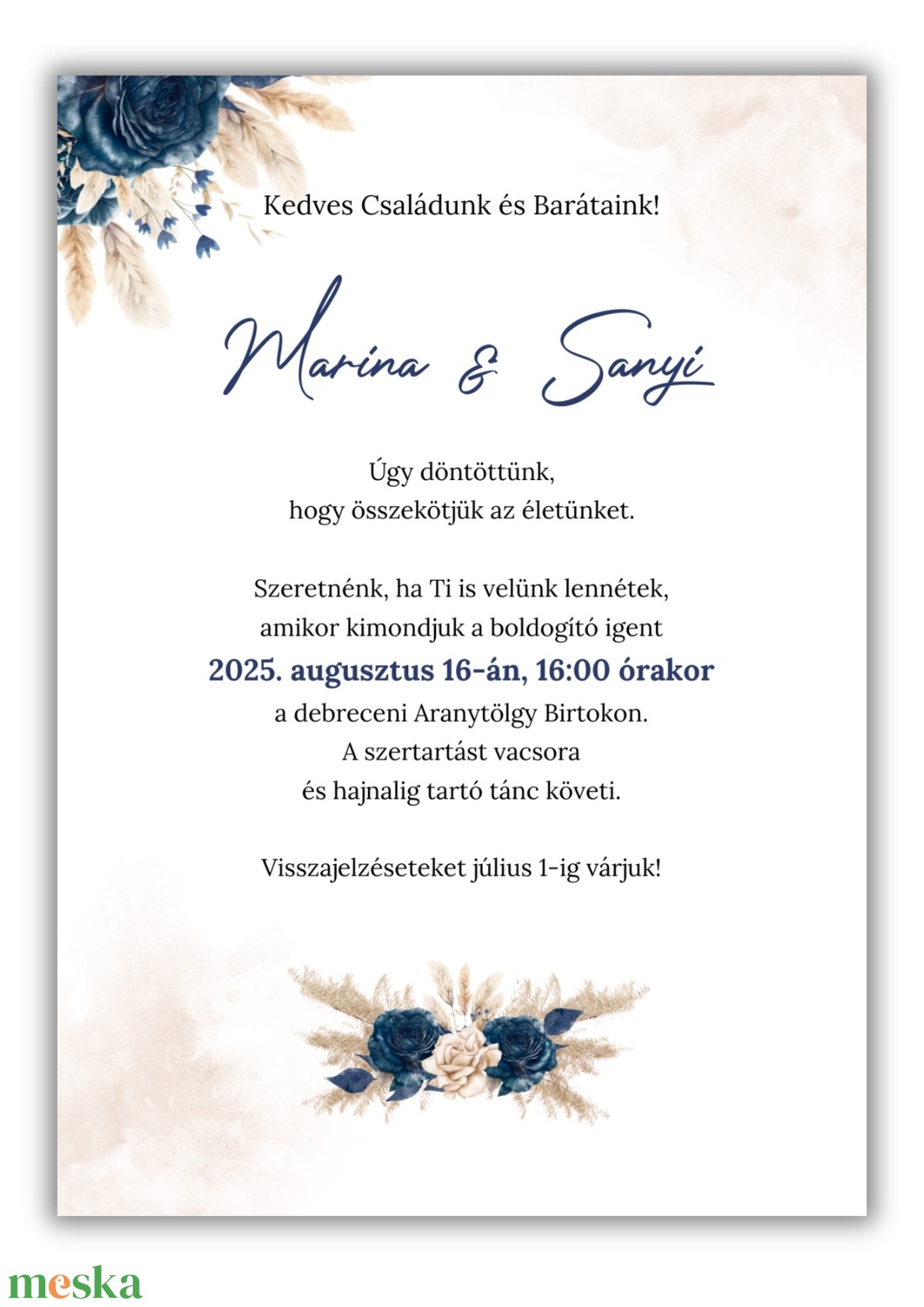 Pampás esküvői meghívó programleírással - esküvő - meghívó & kártya - meghívó - Meska.hu