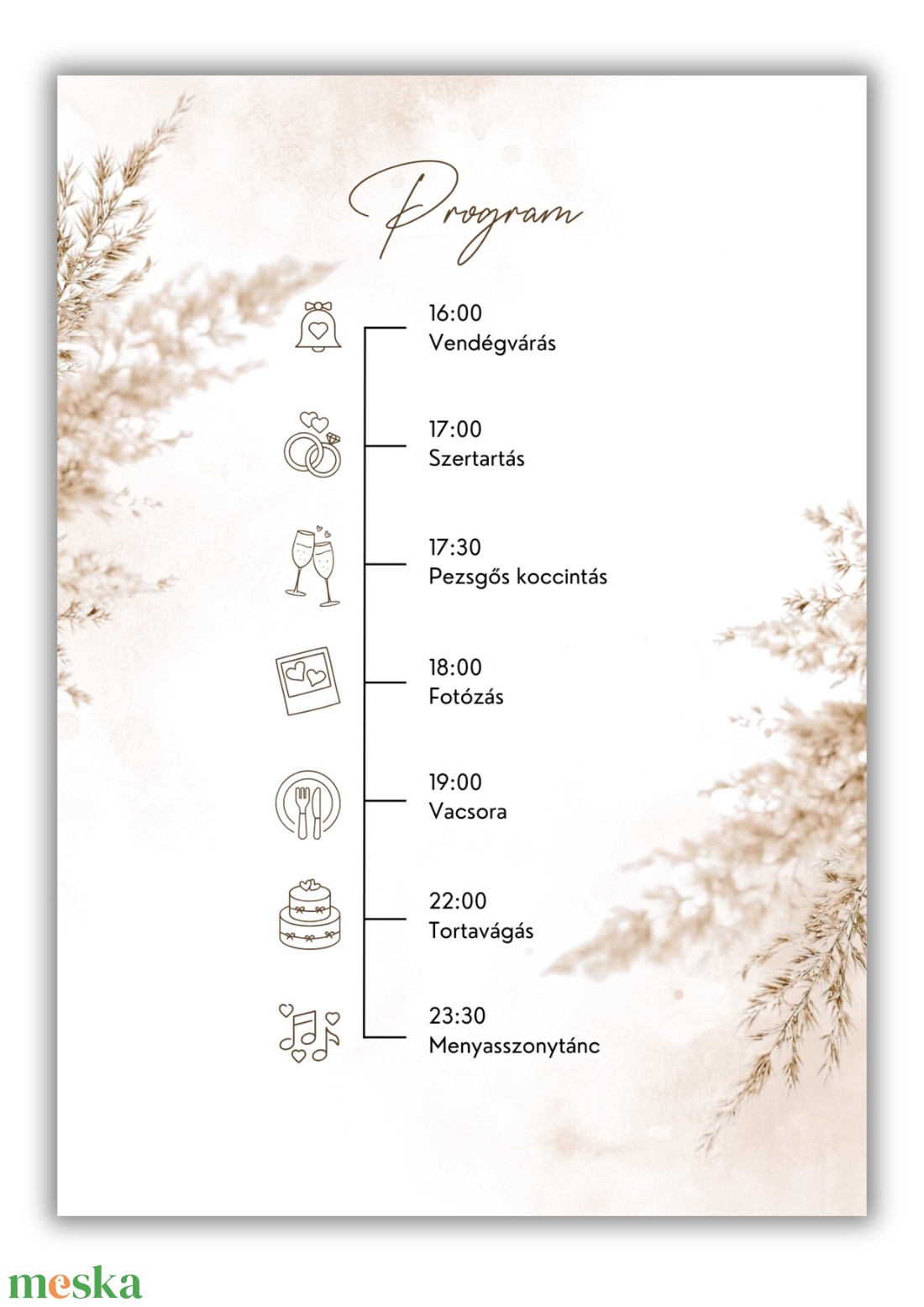 Pampás esküvői meghívó programleírással - esküvő - meghívó & kártya - meghívó - Meska.hu