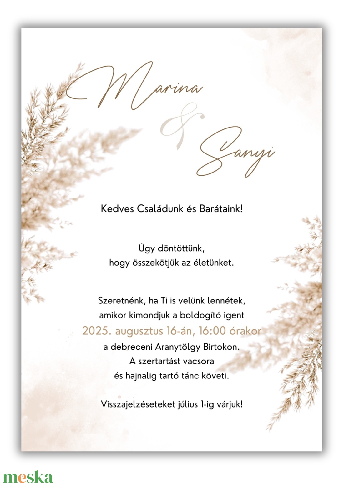 Pampás esküvői meghívó programleírással - esküvő - meghívó & kártya - meghívó - Meska.hu