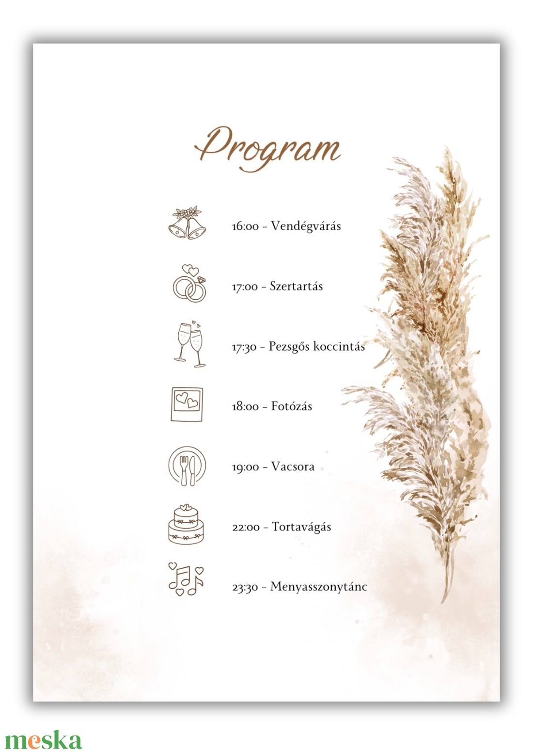 Pampás esküvői meghívó programleírással - esküvő - meghívó & kártya - meghívó - Meska.hu