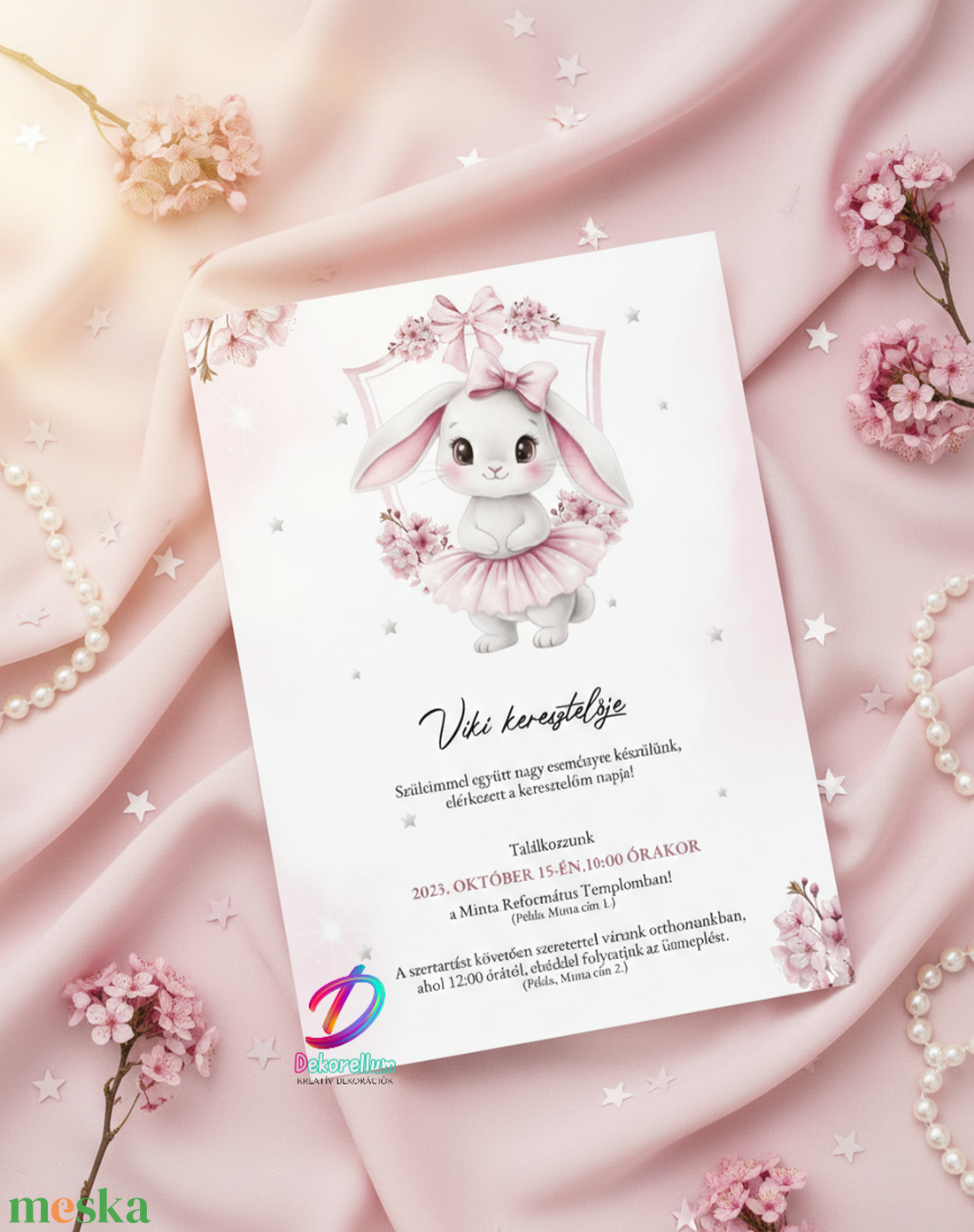 Keresztelési meghívó lányoknak� elegáns, személyre szabott, prémium kivitel - baba - mama - keresztelő kellékek - keresztelő meghívó - Meska.hu