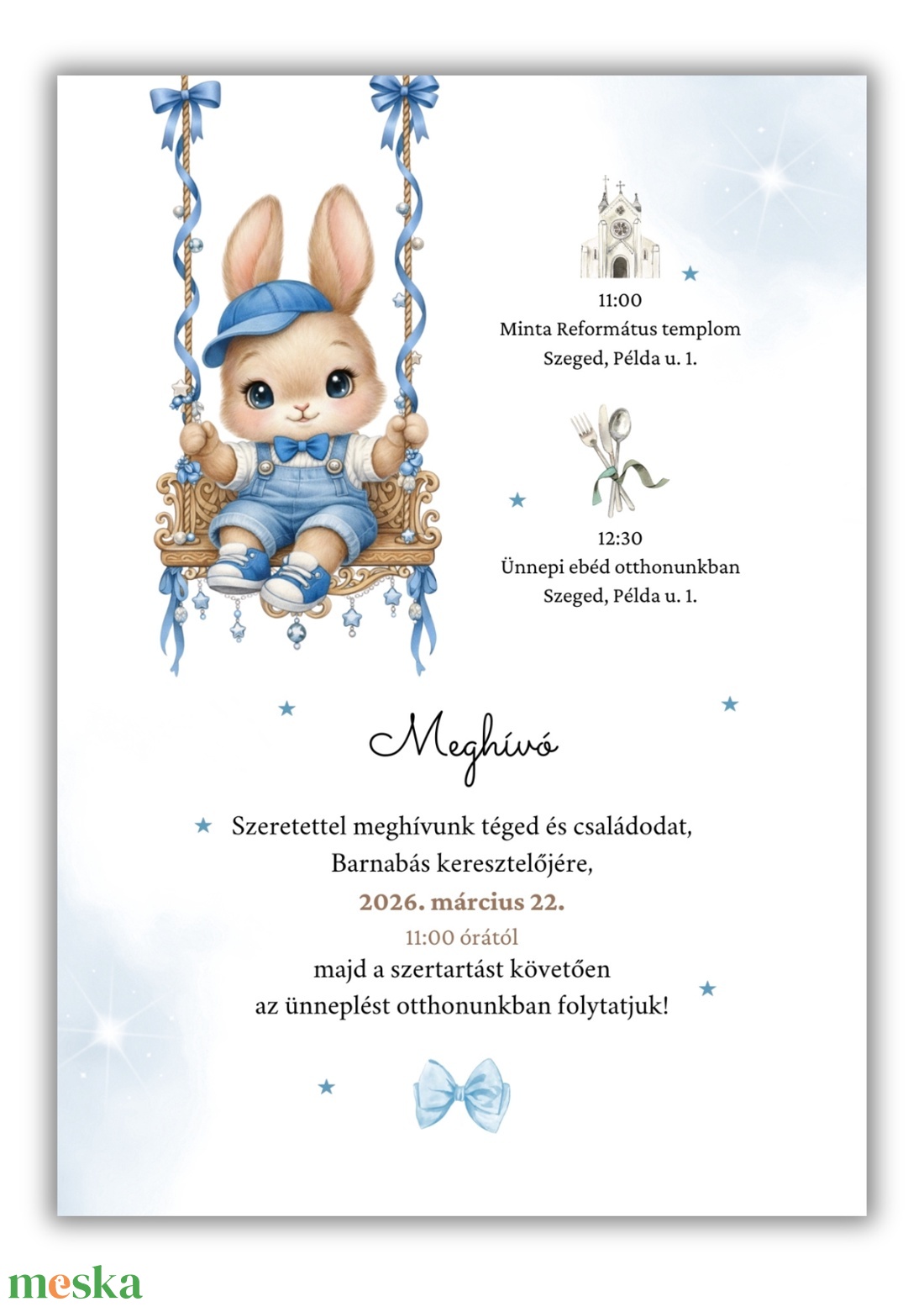 Keresztelési meghívó fiúknak � elegáns, személyre szabott, prémium nyuszis - baba - mama - keresztelő kellékek - keresztelő meghívó - Meska.hu