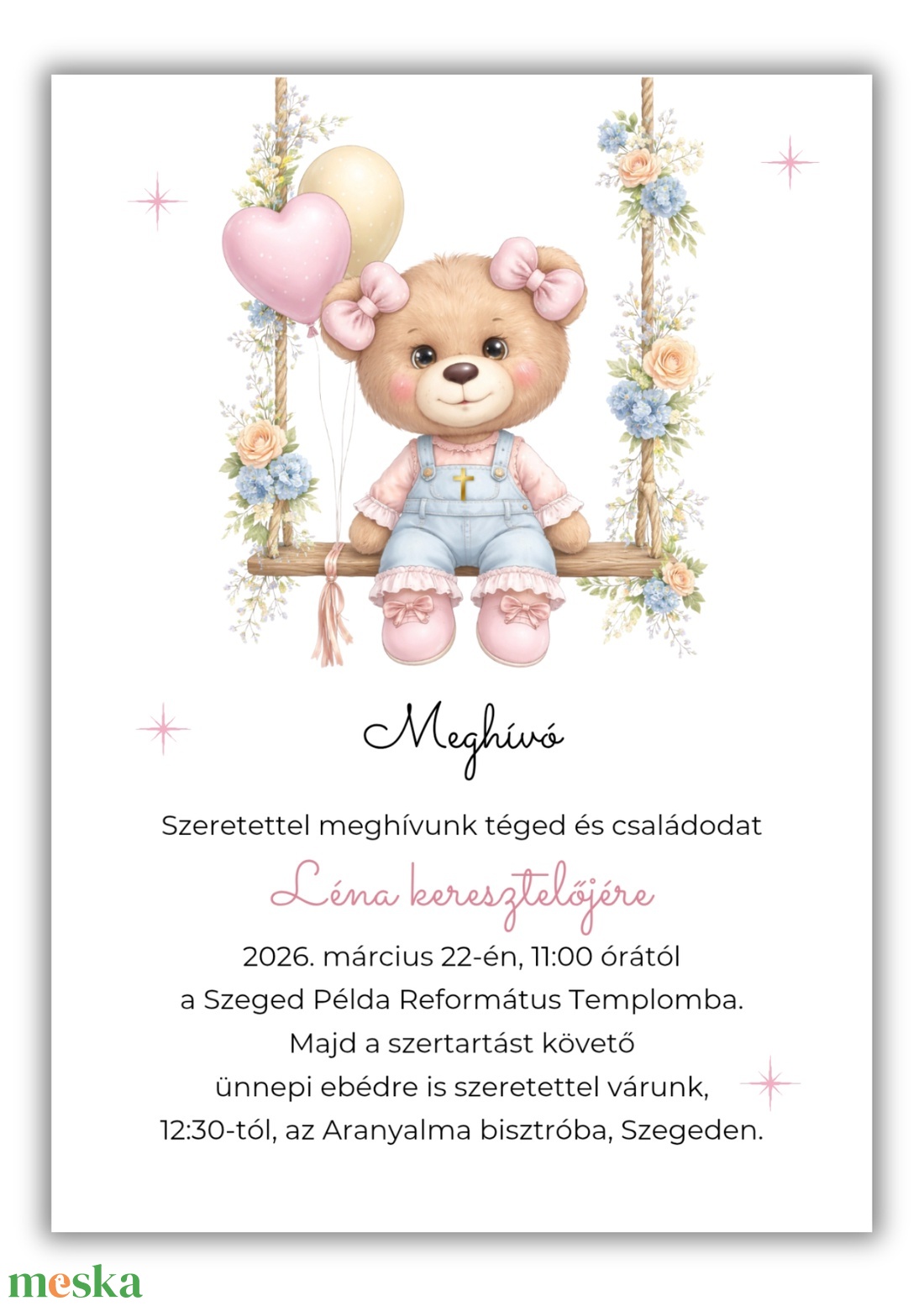 Keresztelési meghívó lányoknak � kislány macis - baba - mama - keresztelő kellékek - keresztelő meghívó - Meska.hu