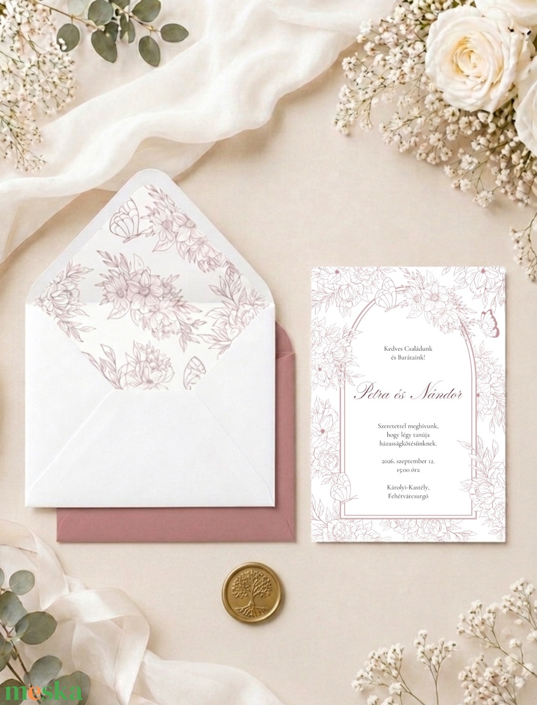 Esküvői meghívó szett, mályva színben - esküvő - meghívó & kártya - meghívó - Meska.hu