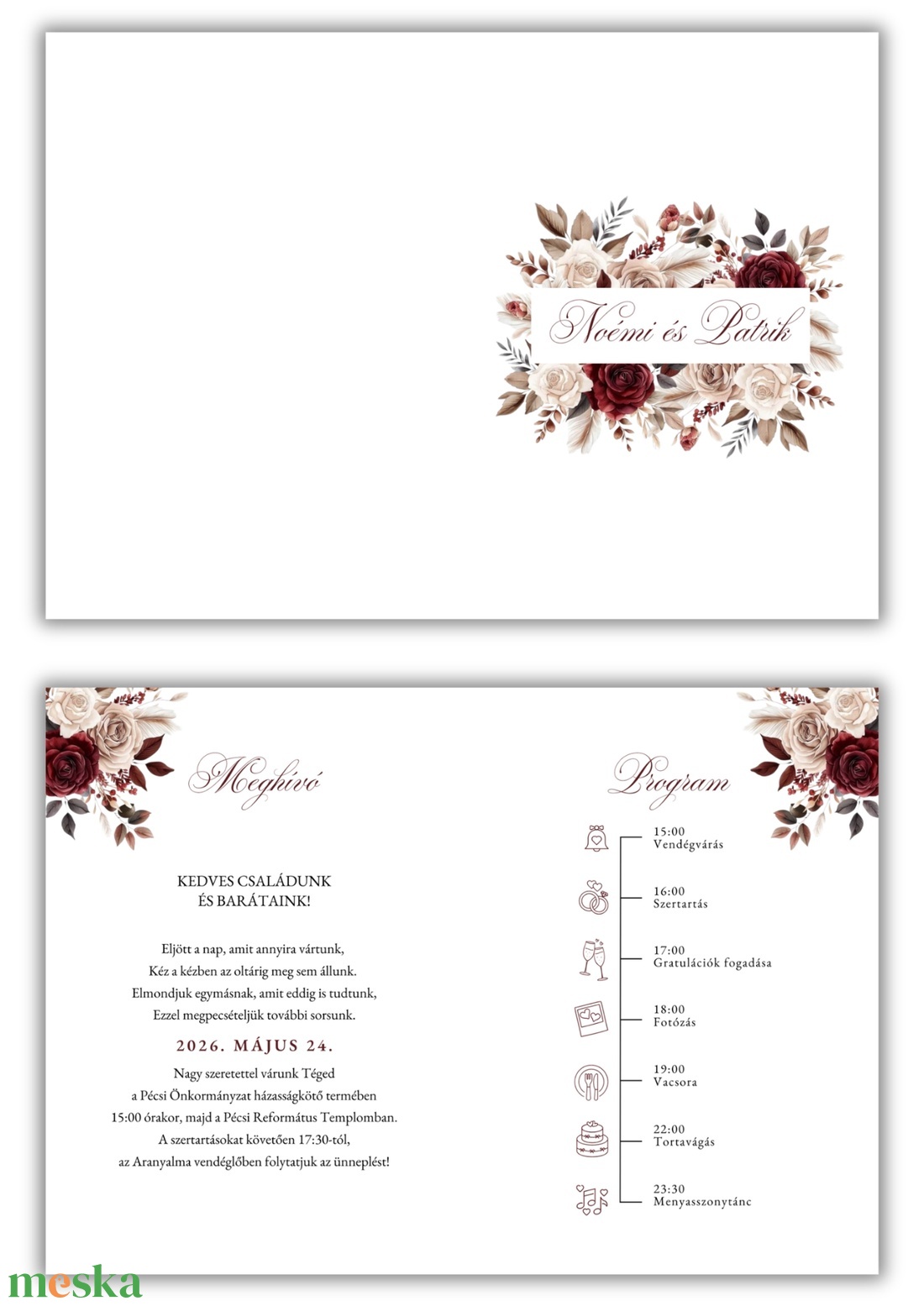 Bordó virágos esküvői meghívó - esküvő - meghívó & kártya - meghívó - Meska.hu