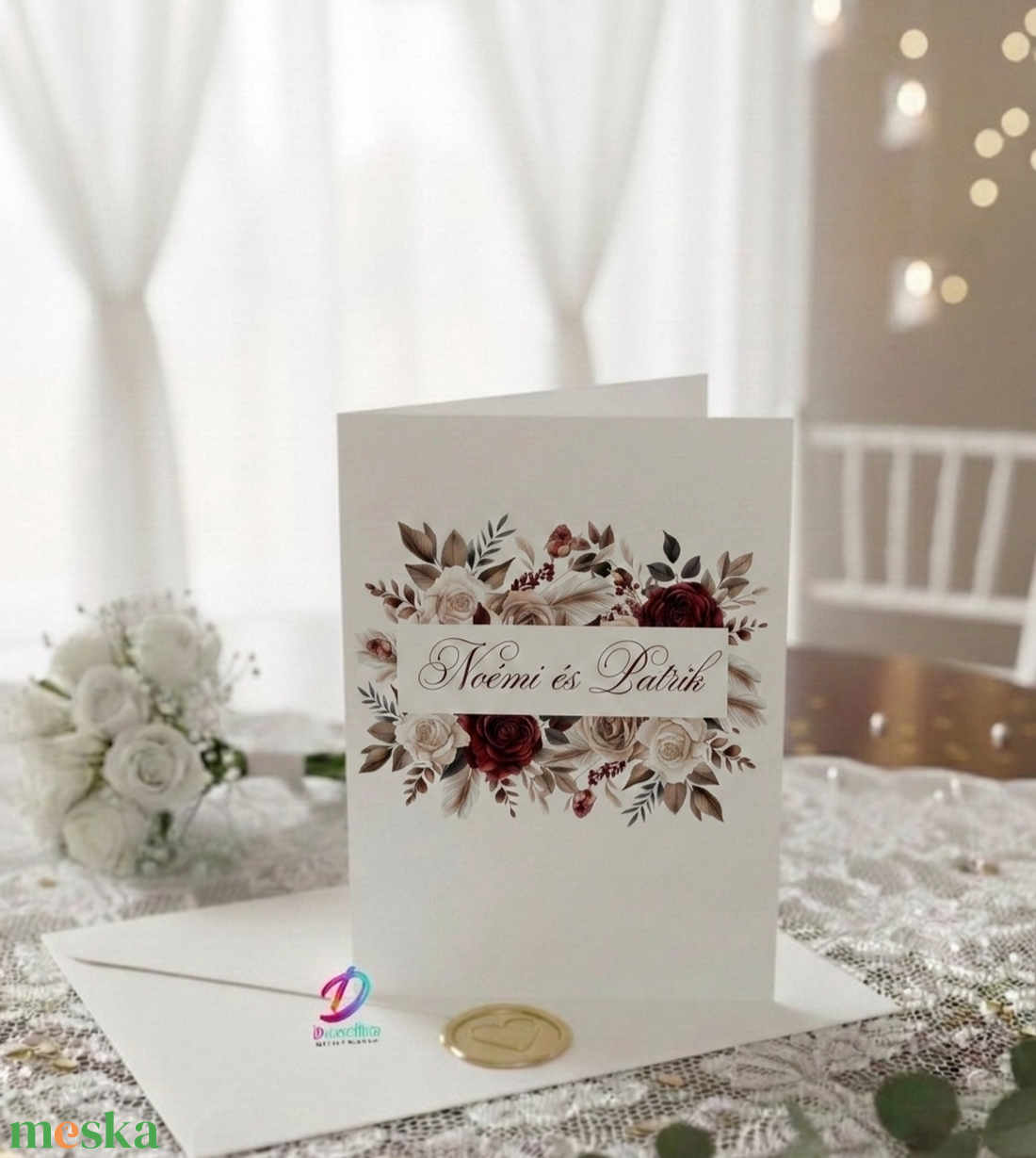 Bordó virágos esküvői meghívó - esküvő - meghívó & kártya - meghívó - Meska.hu
