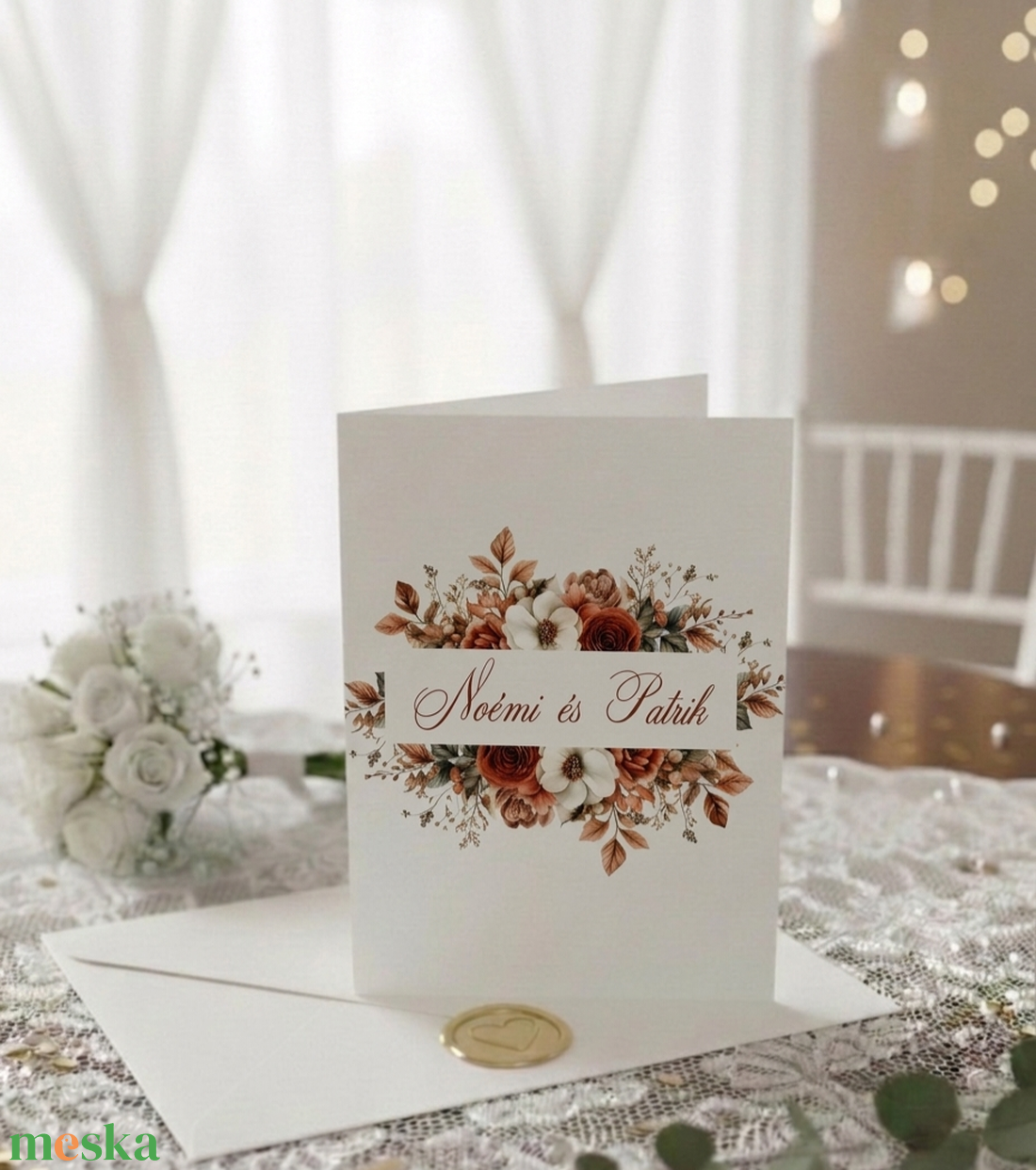Terrakotta virágos esküvői meghívó - esküvő - meghívó & kártya - meghívó - Meska.hu
