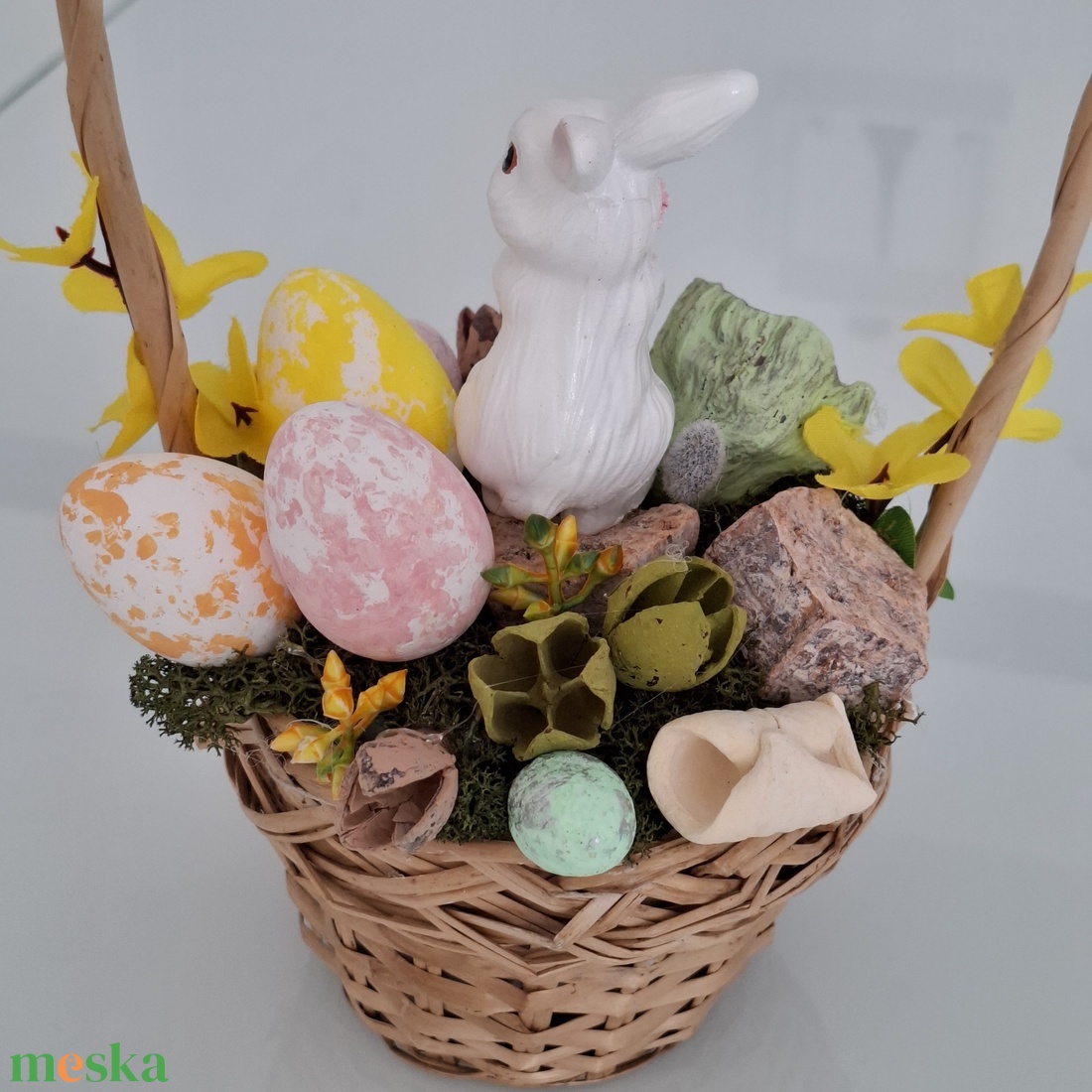 Húsvéti kosár nyuszival  - ünnepi díszek, dekorációk - húsvéti díszek és dekorációk - húsvéti asztaldíszek - Meska.hu