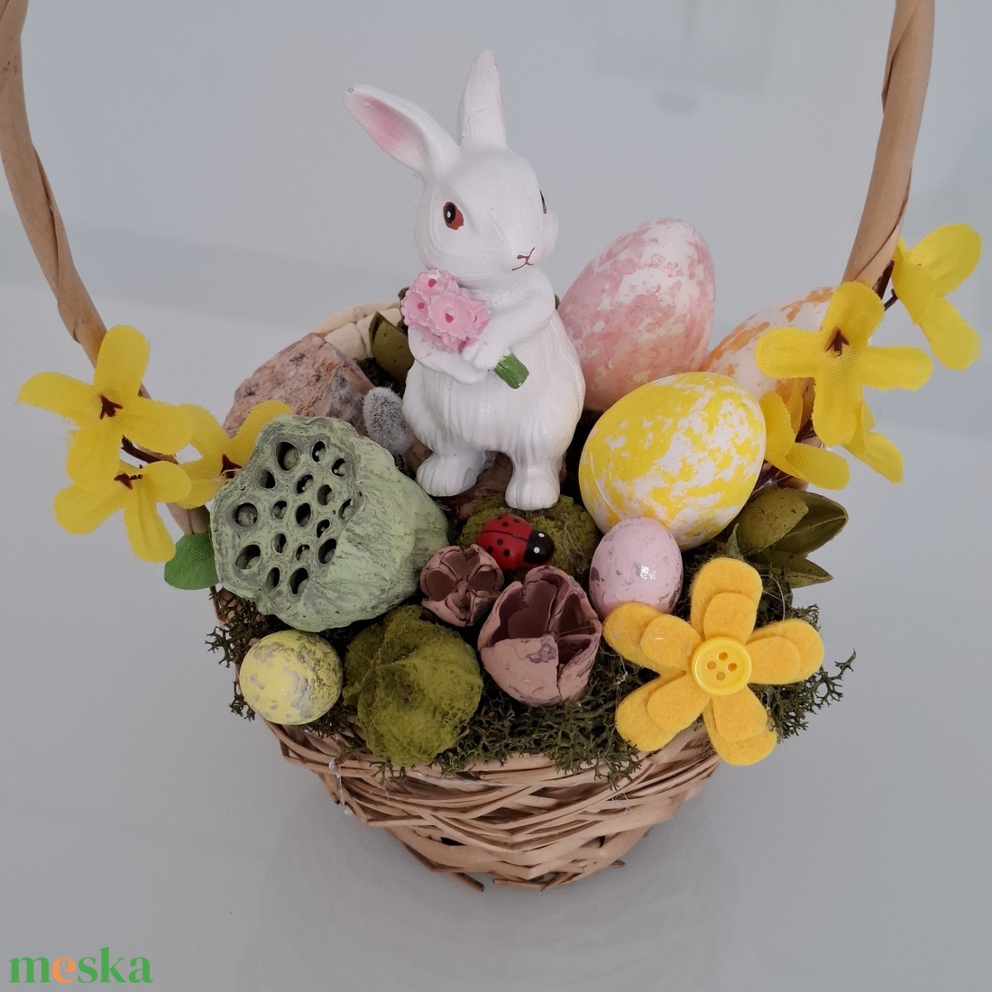 Húsvéti kosár nyuszival  - ünnepi díszek, dekorációk - húsvéti díszek és dekorációk - húsvéti asztaldíszek - Meska.hu