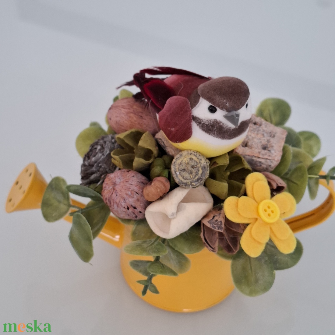 Tavaszi dekoráció madárral  - otthon & életmód - virágdekoráció - virágdíszek - asztali virágdísz - Meska.hu