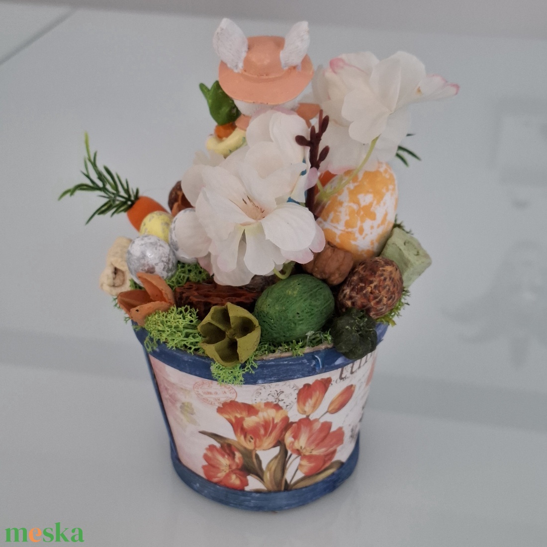 Húsvéti dísz nyuszival - ünnepi díszek, dekorációk - húsvéti díszek és dekorációk - húsvéti asztaldíszek - Meska.hu