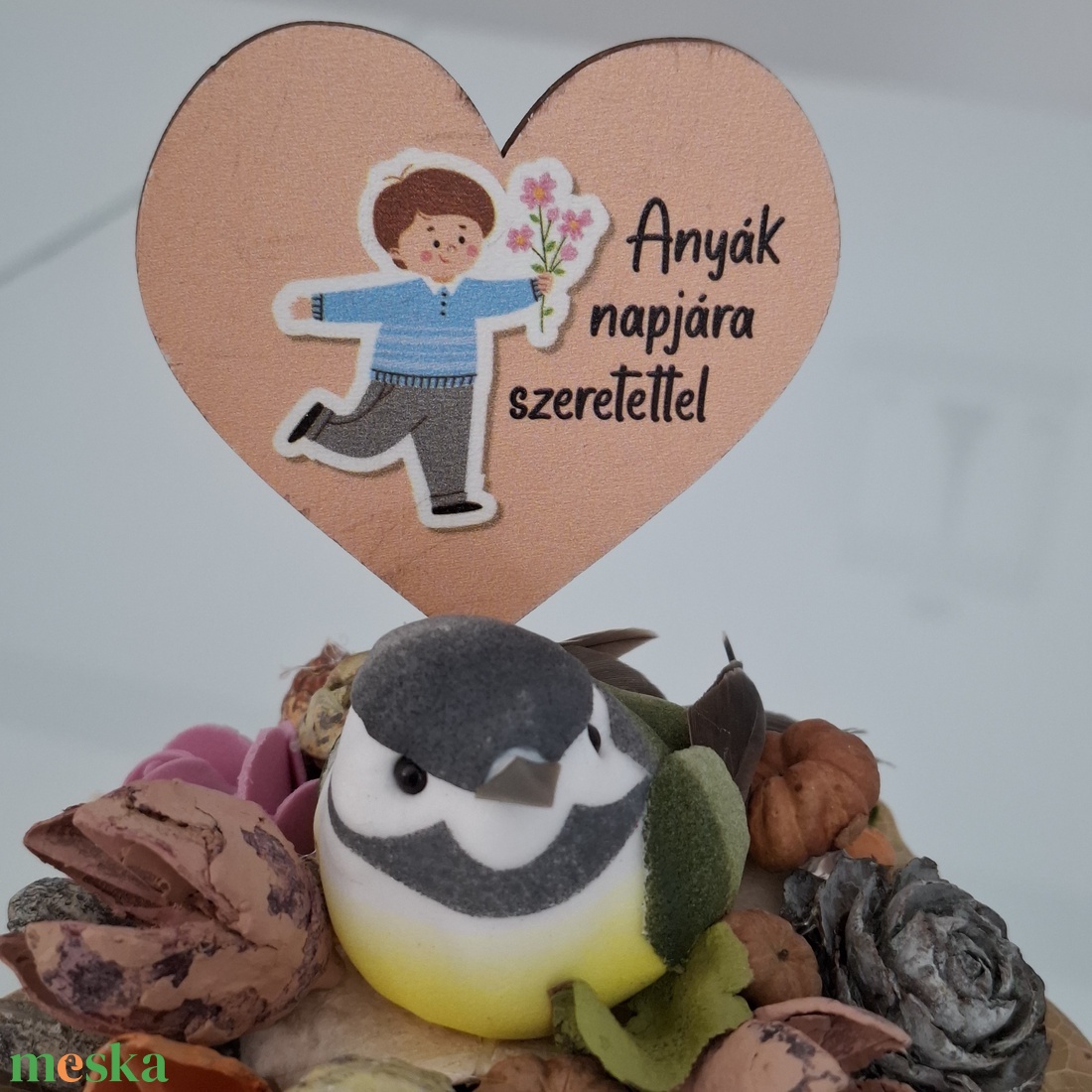 Anyák napi dísz madárral  - otthon & életmód - virágdekoráció - virágdíszek - virágdísz kaspóban - Meska.hu