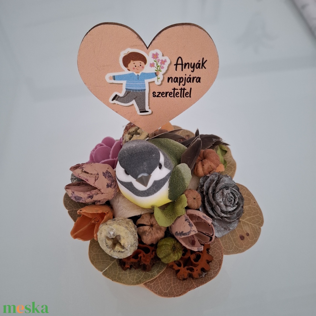 Anyák napi dísz madárral  - otthon & életmód - virágdekoráció - virágdíszek - virágdísz kaspóban - Meska.hu