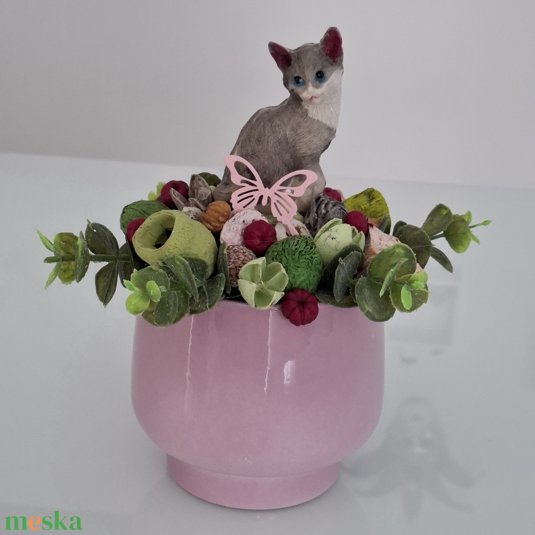 Cicás asztaldísz - otthon & életmód - virágdekoráció - virágdíszek - asztali virágdísz - Meska.hu