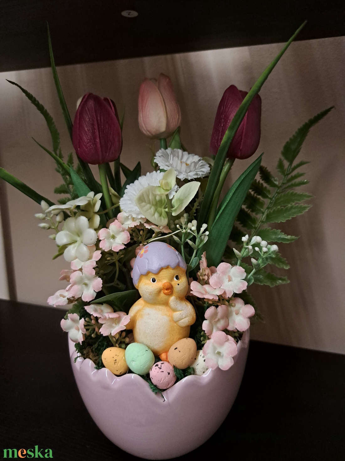 Csibés asztaldísz - otthon & életmód - virágdekoráció - virágdíszek - virágdísz kaspóban - Meska.hu