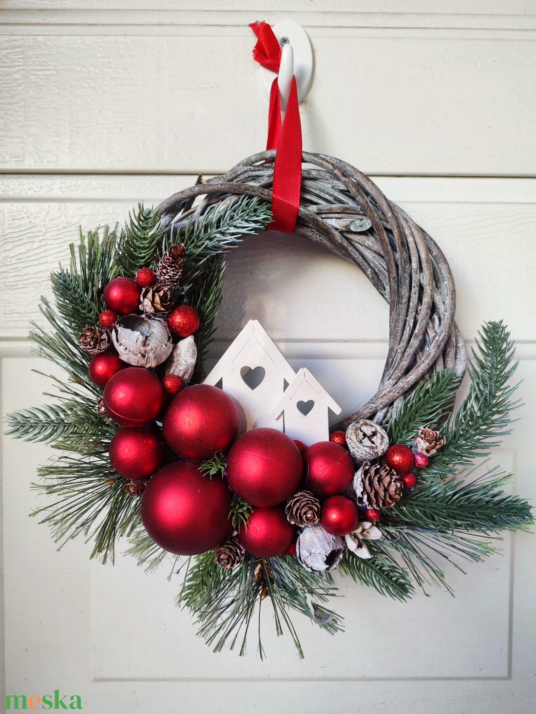 Téli ajtódísz, kopogtattó , házikók - otthon & életmód - dekoráció - ajtó- és ablak dekoráció - ajtódísz & kopogtató - Meska.hu