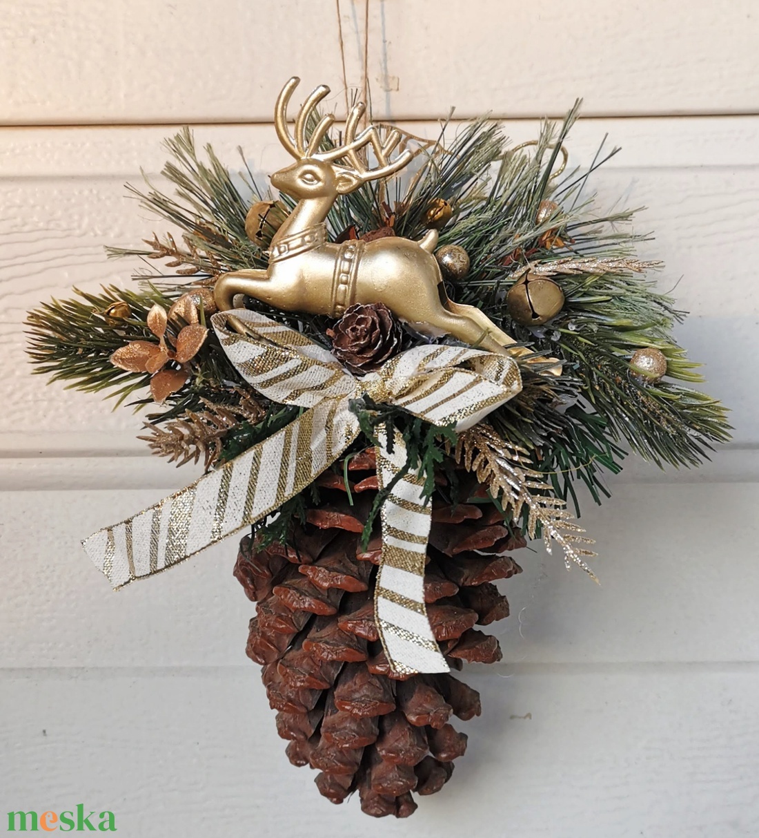 Karácsonyi dísz, óriási toboz függelék, szarvas  - karácsony - karácsonyi lakásdekoráció - karácsonyi lakásdíszek - Meska.hu