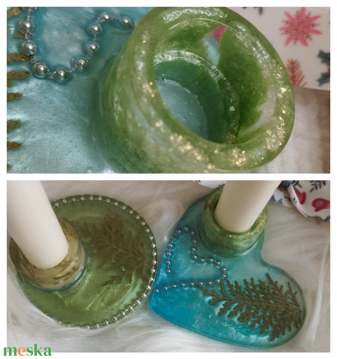 Tujás-gyöngyös gyertyatartó két féle - otthon & életmód - gyertya, illat, aroma - gyertyatartó - Meska.hu