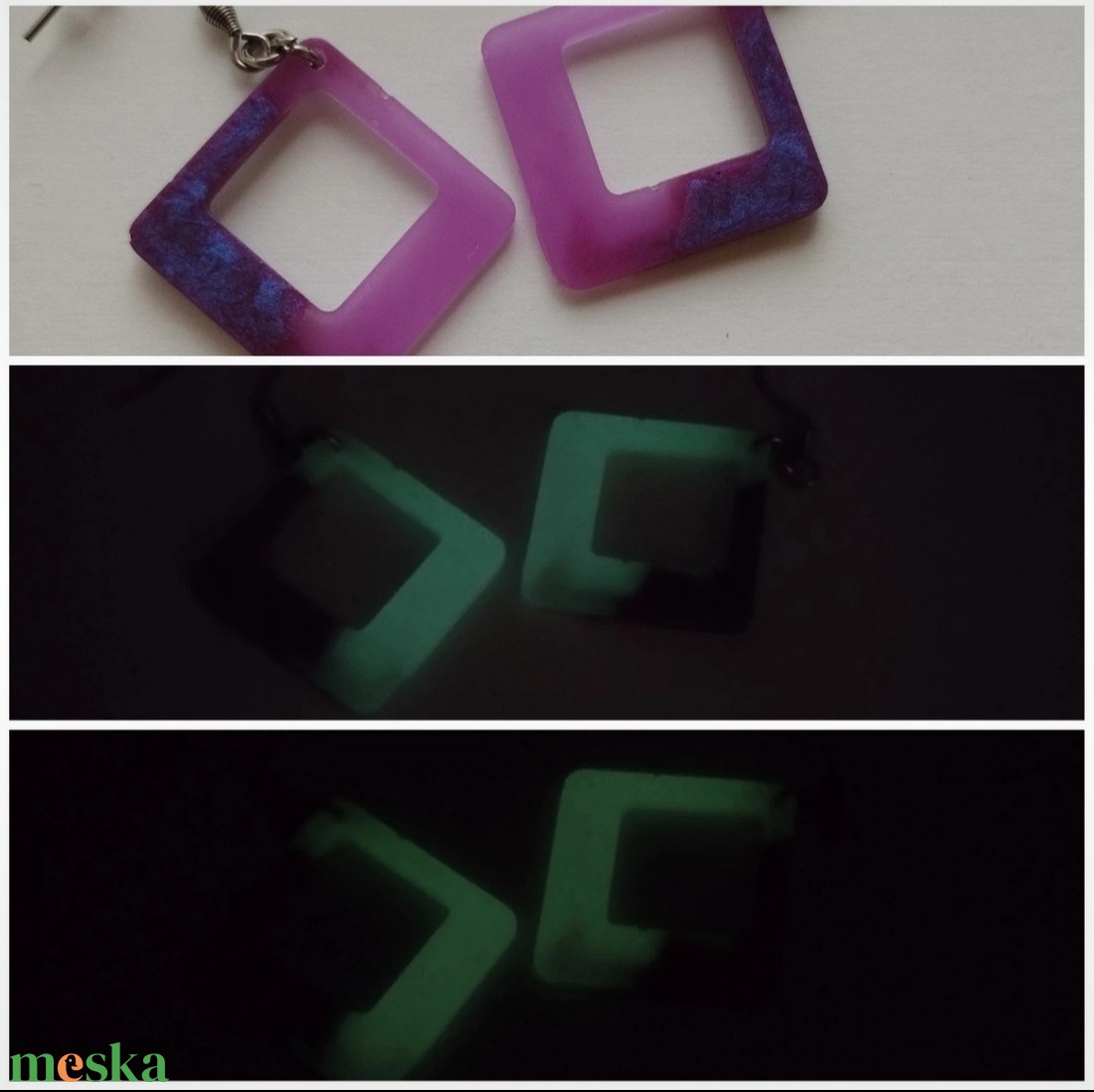 Lila foszforeszkáló füli - ékszer - fülbevaló - lógó fülbevaló - Meska.hu