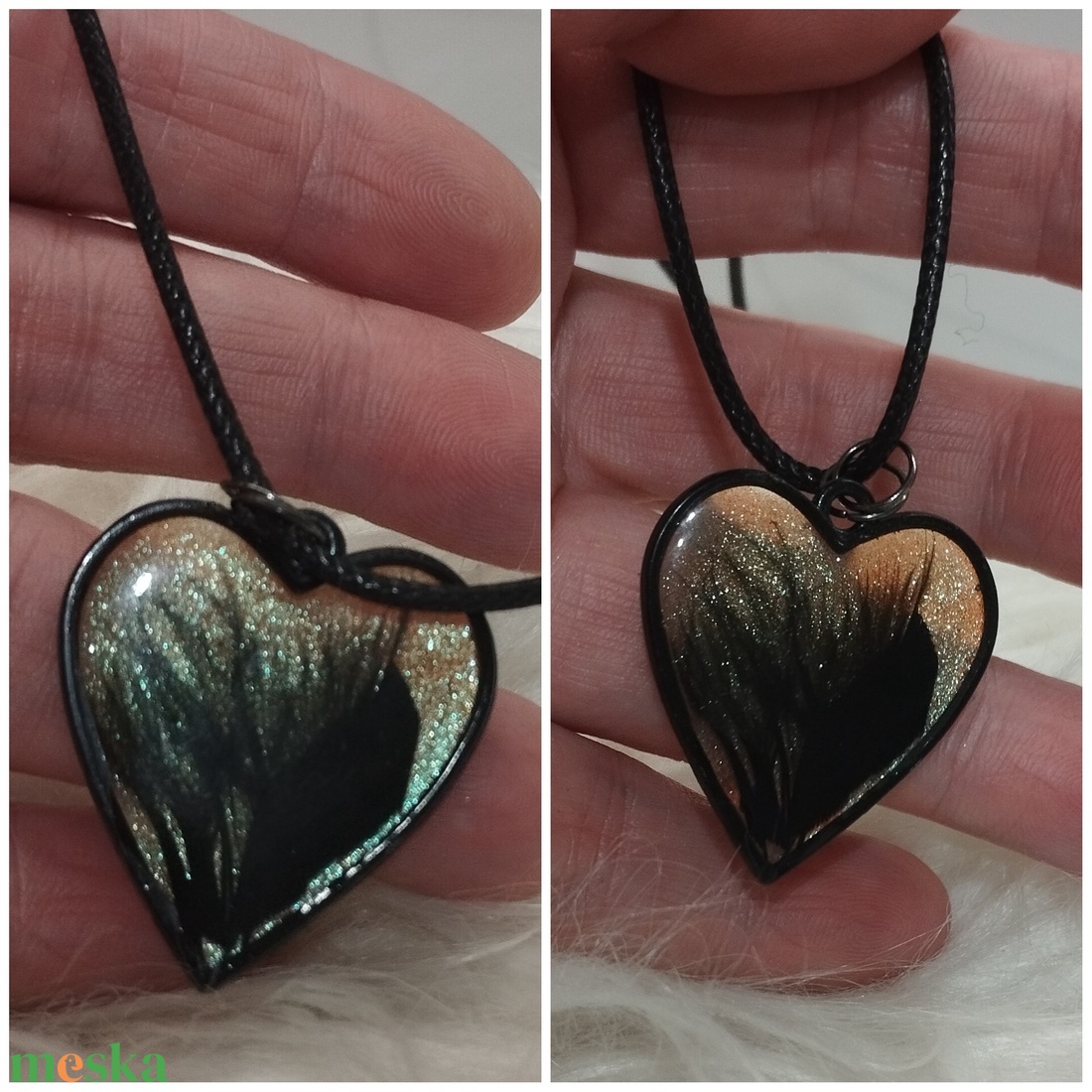 Fekete madártollas nyaklánc - ékszer - nyaklánc - medálos nyaklánc - Meska.hu