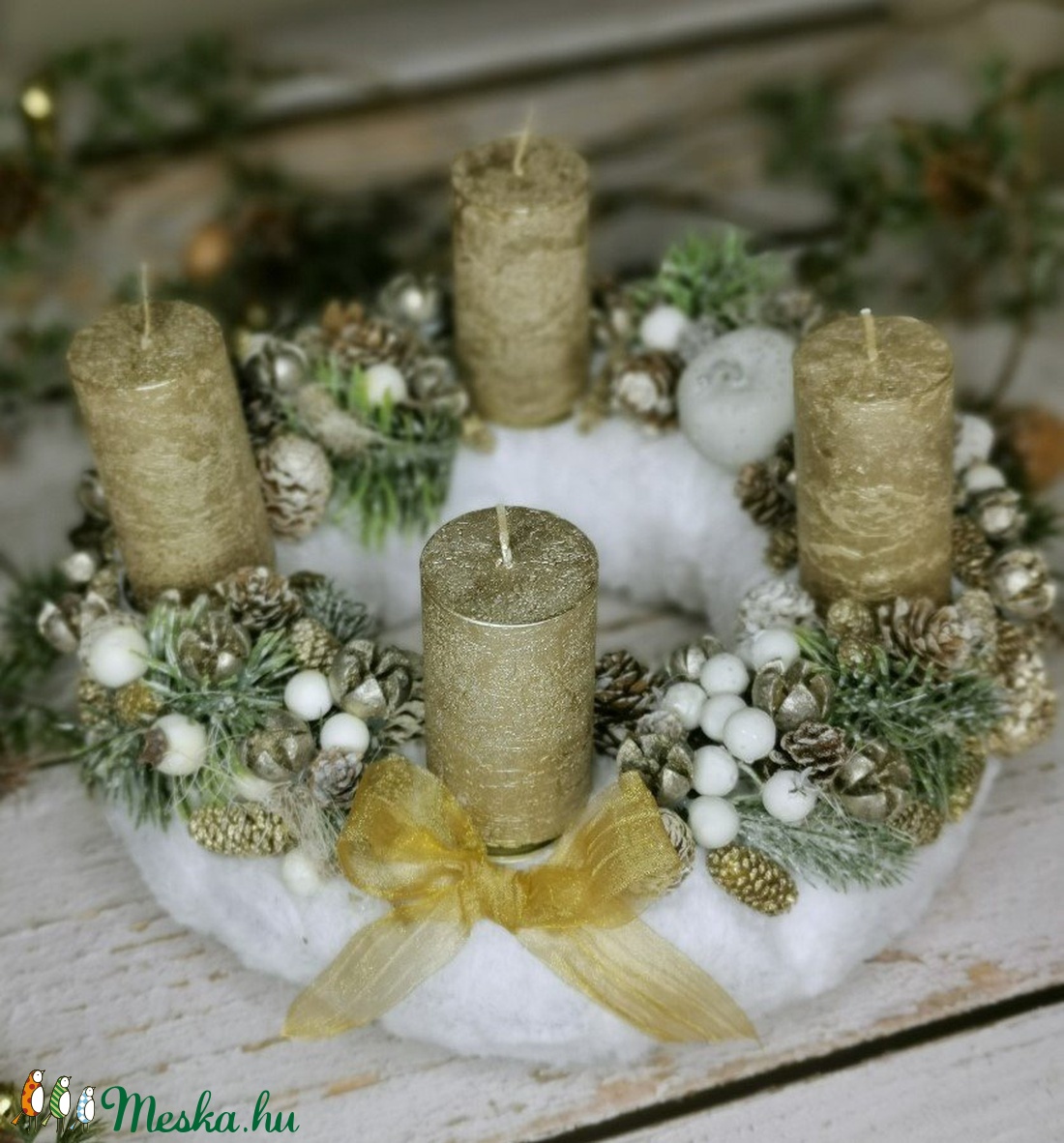 Fehér-arany adventi - karácsony - adventi díszek - adventi koszorú - Meska.hu
