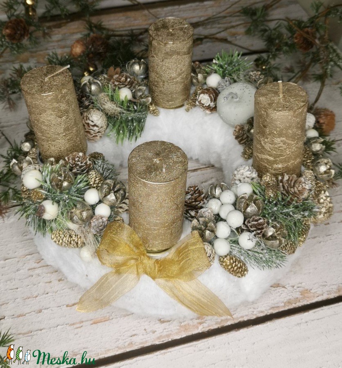 Fehér-arany adventi - karácsony - adventi díszek - adventi koszorú - Meska.hu