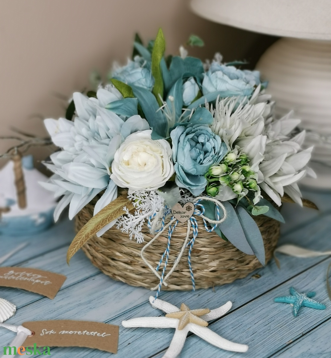 Kék-fehér nyári asztaldísz - otthon & életmód - dekoráció - asztal és polc dekoráció - asztaldísz - Meska.hu