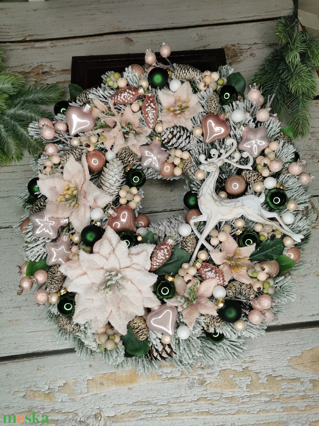Díszes ünnepi ajtódísz - karácsony - adventi díszek - adventi ajtódísz - Meska.hu